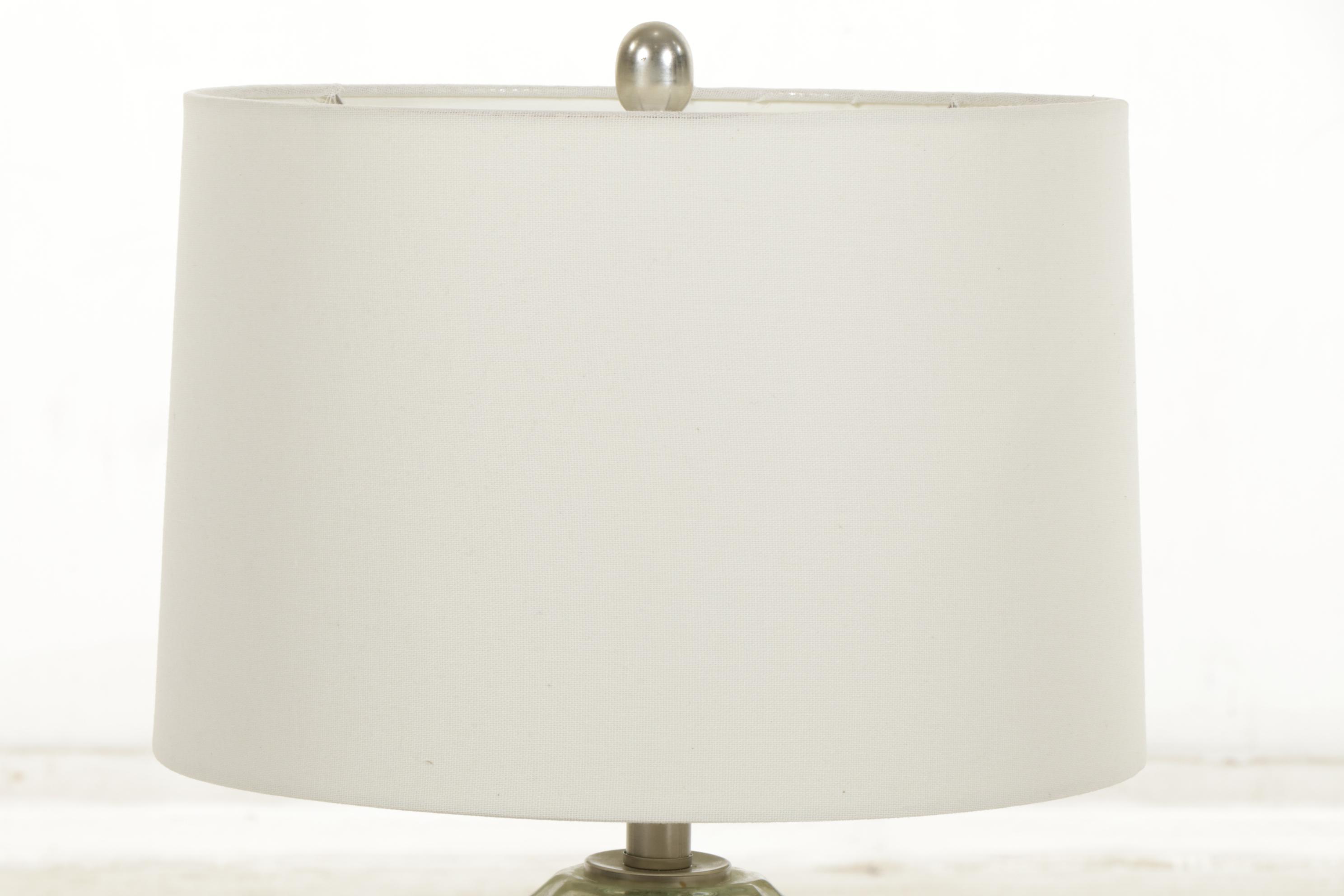 Pair of Dimpled Mercury Glass Table Lamps with Cotton Drum Shades