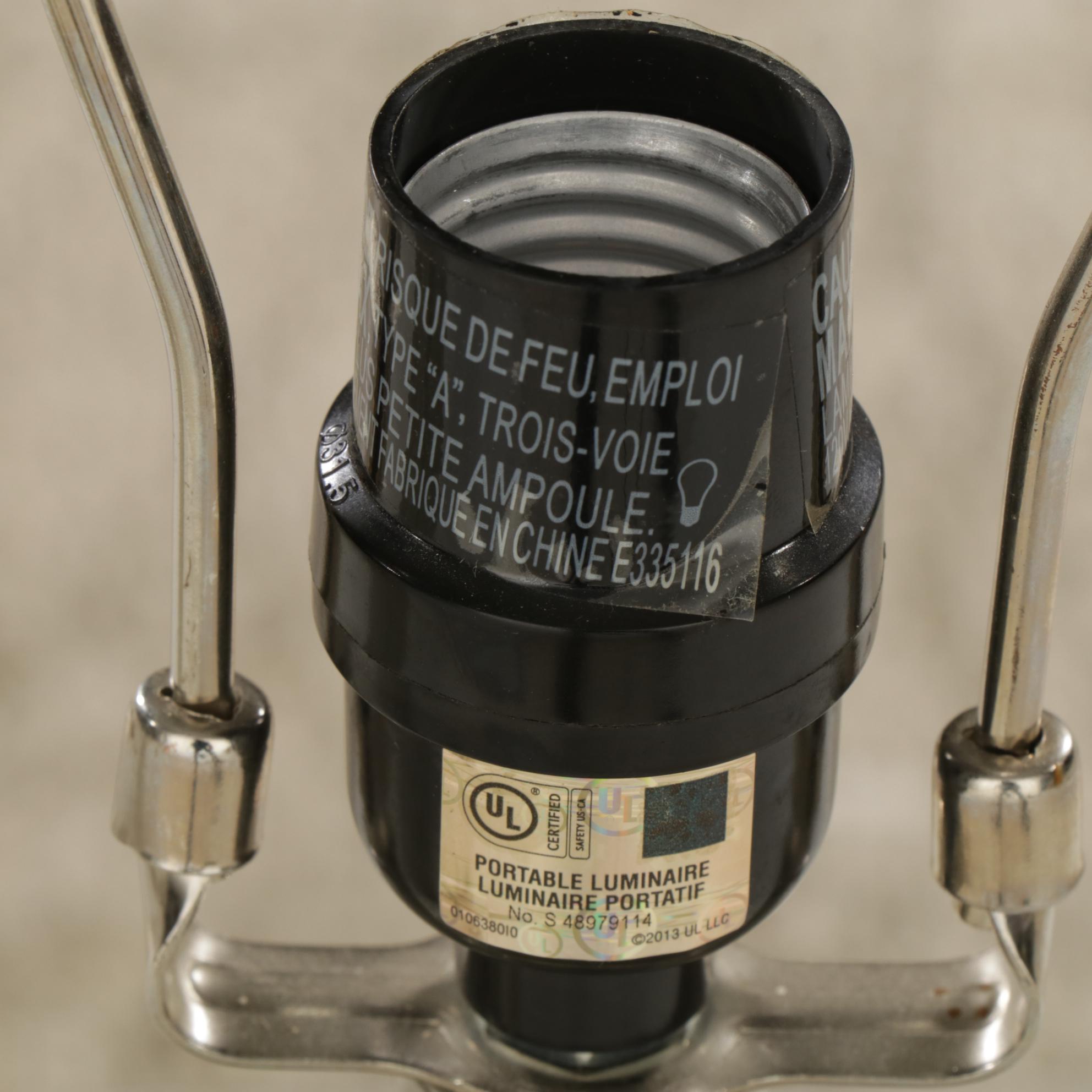 Pair of Dimpled Mercury Glass Table Lamps with Cotton Drum Shades