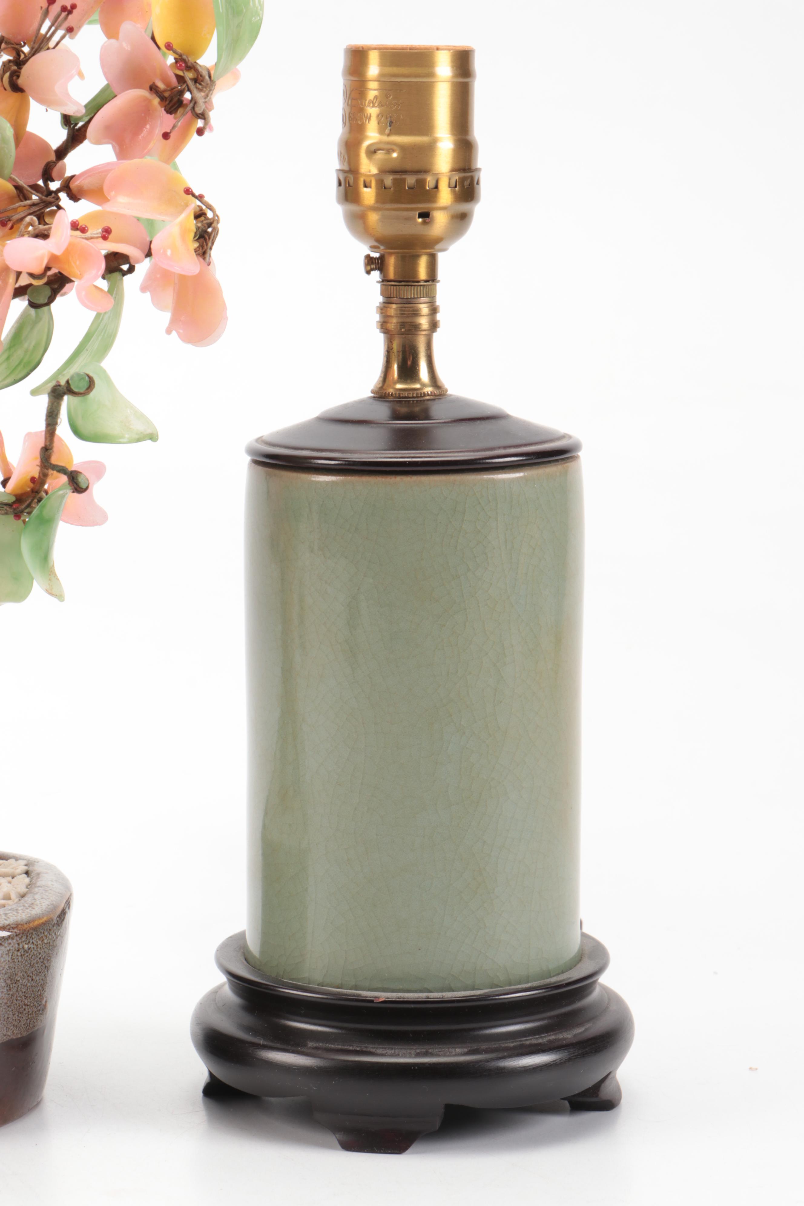 Glass Bonsai Tree with Celadon Ceramic Table Lamp
