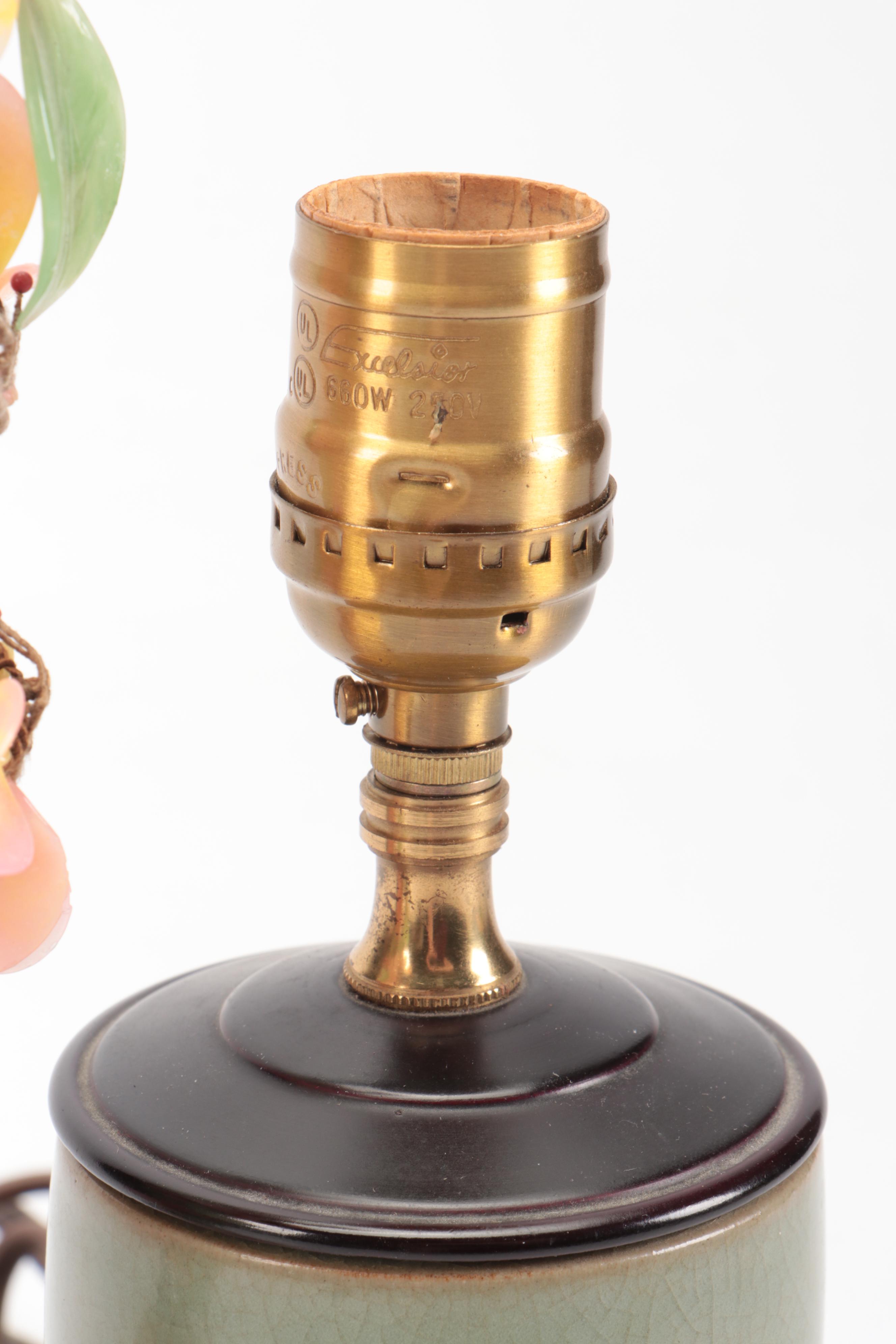 Glass Bonsai Tree with Celadon Ceramic Table Lamp