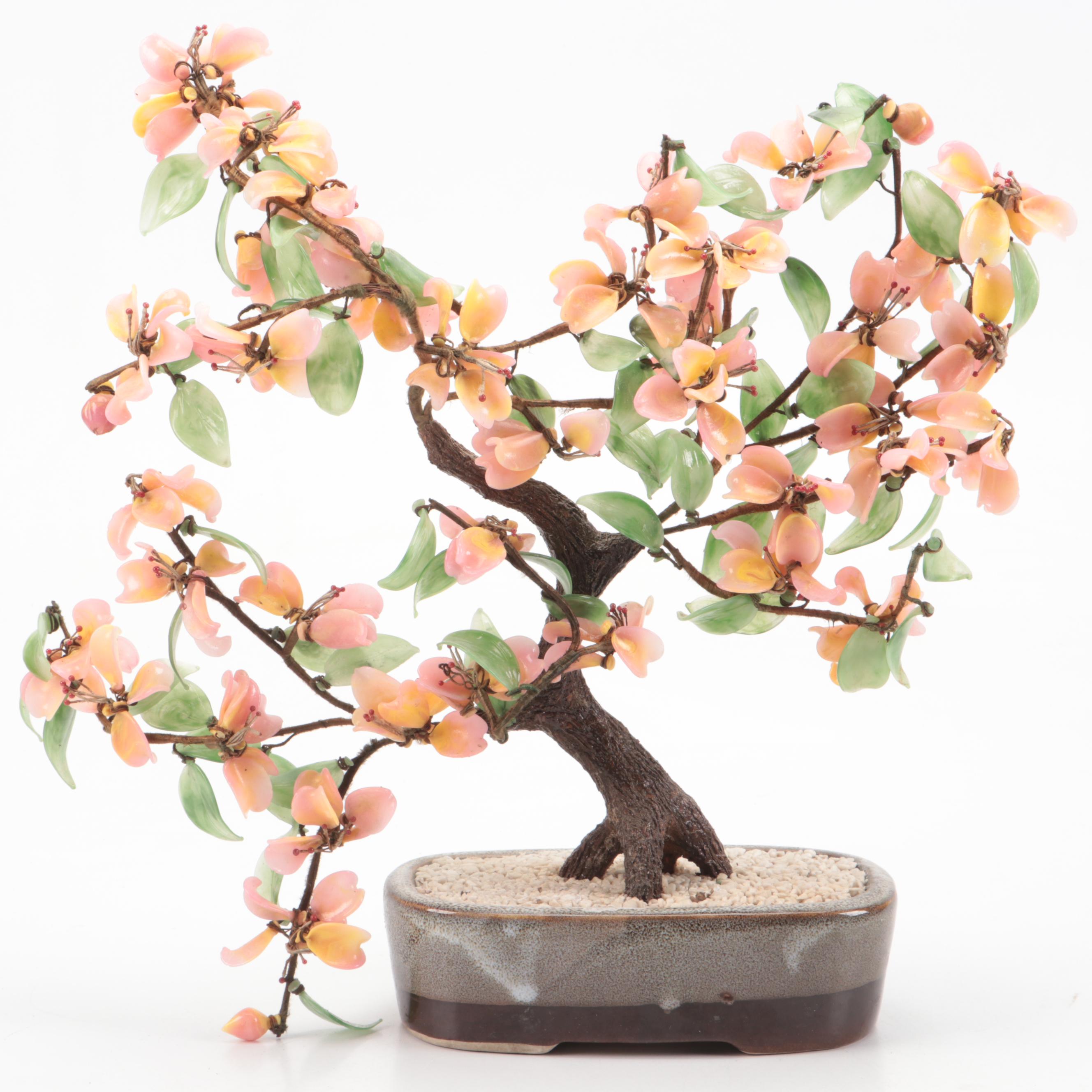 Glass Bonsai Tree with Celadon Ceramic Table Lamp