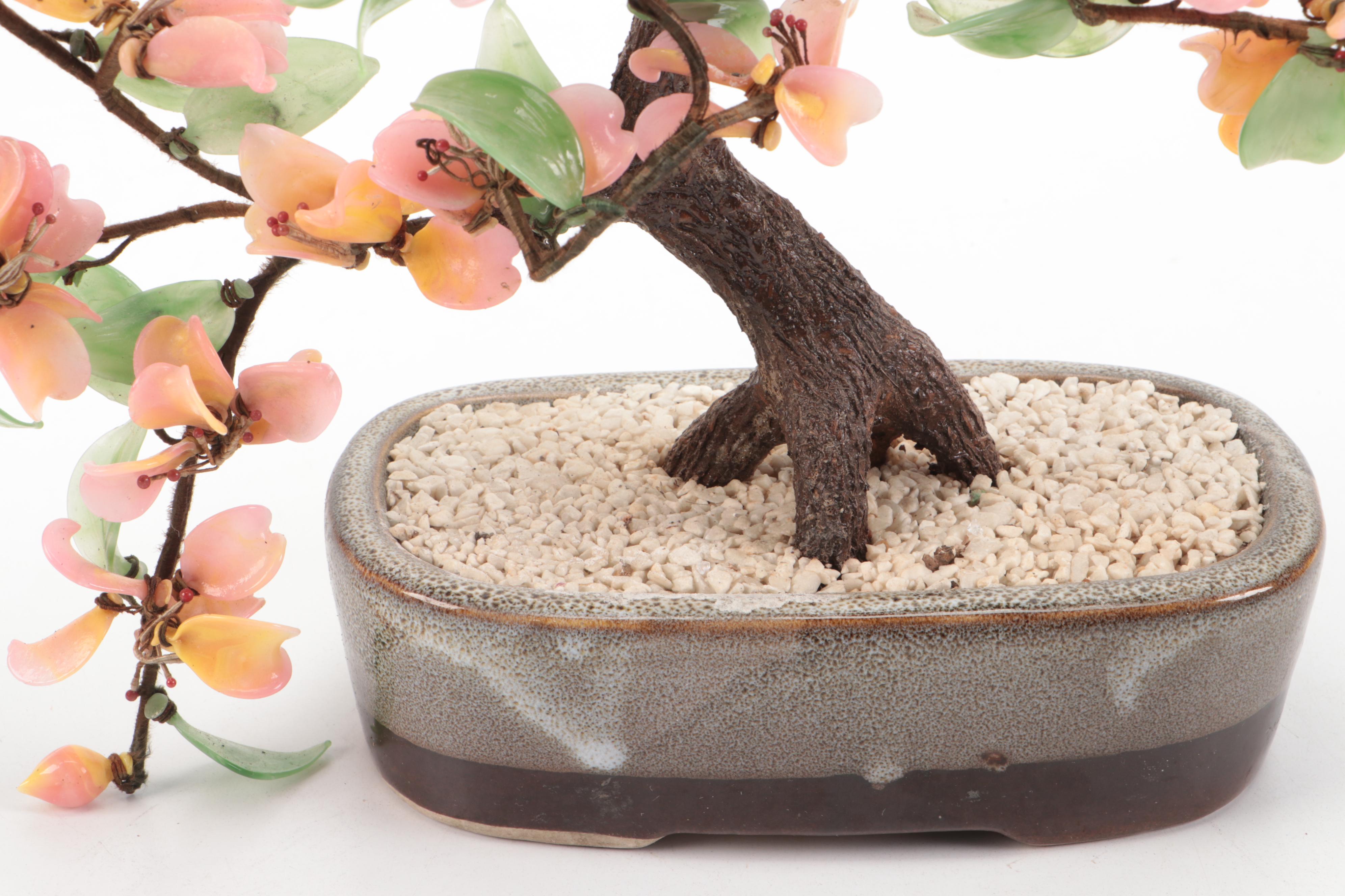 Glass Bonsai Tree with Celadon Ceramic Table Lamp