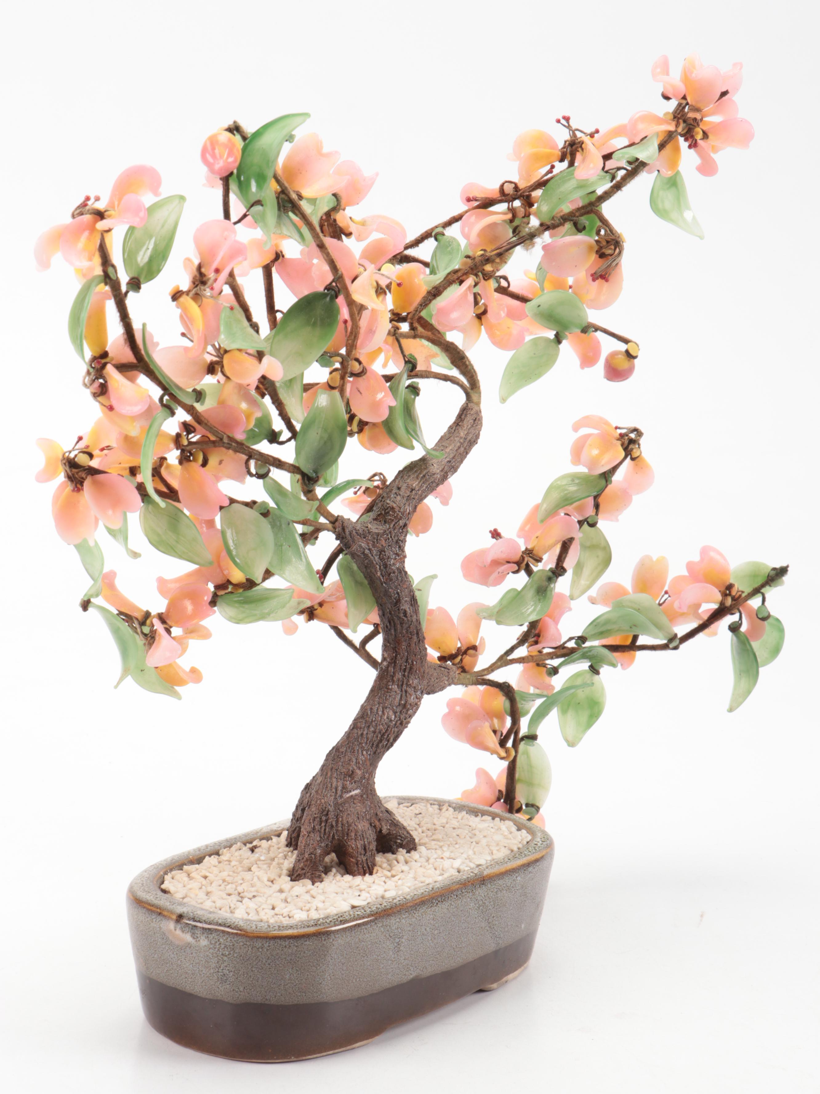 Glass Bonsai Tree with Celadon Ceramic Table Lamp