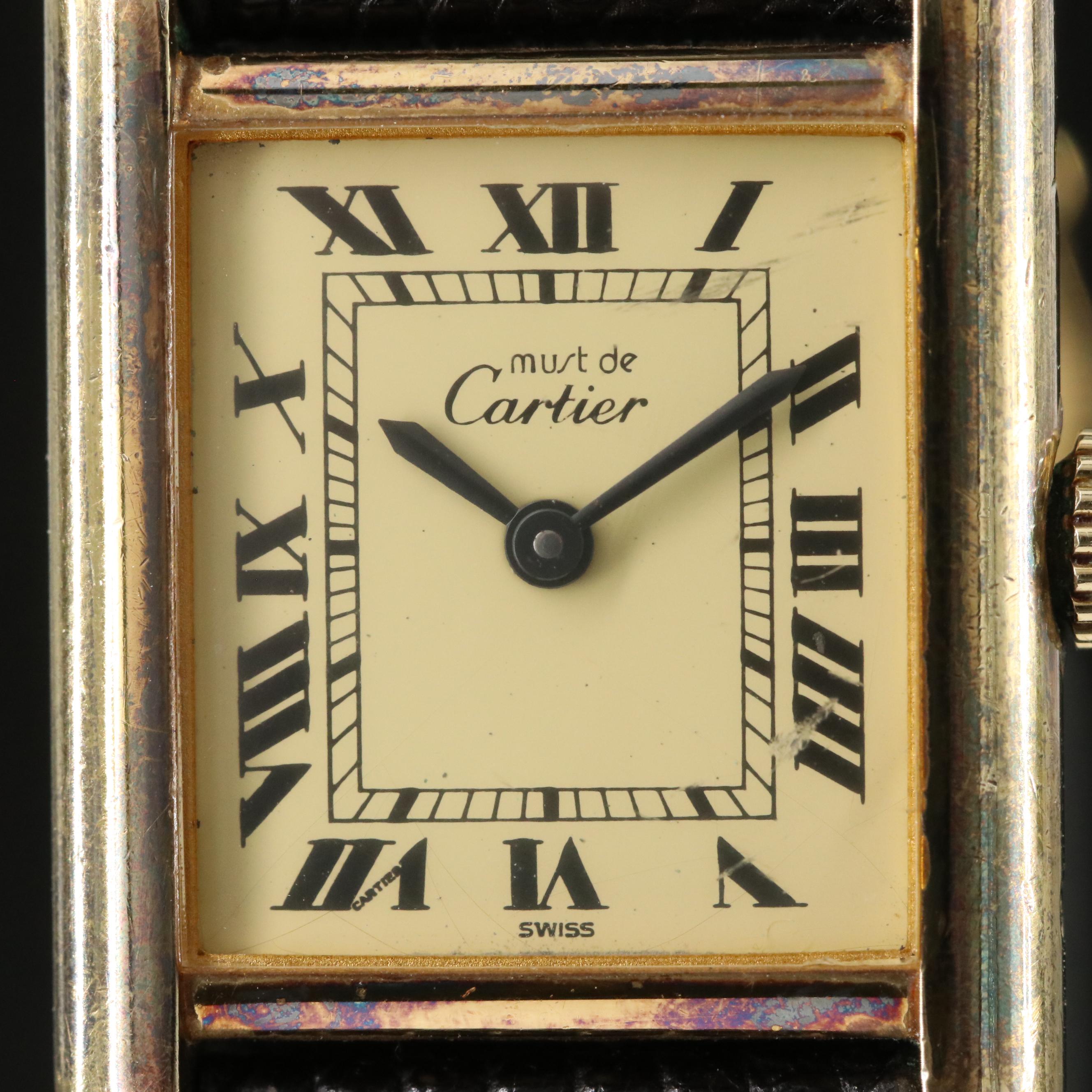 Cartier Must de Cartier 925 Sterling Gold Plated Tank Watch