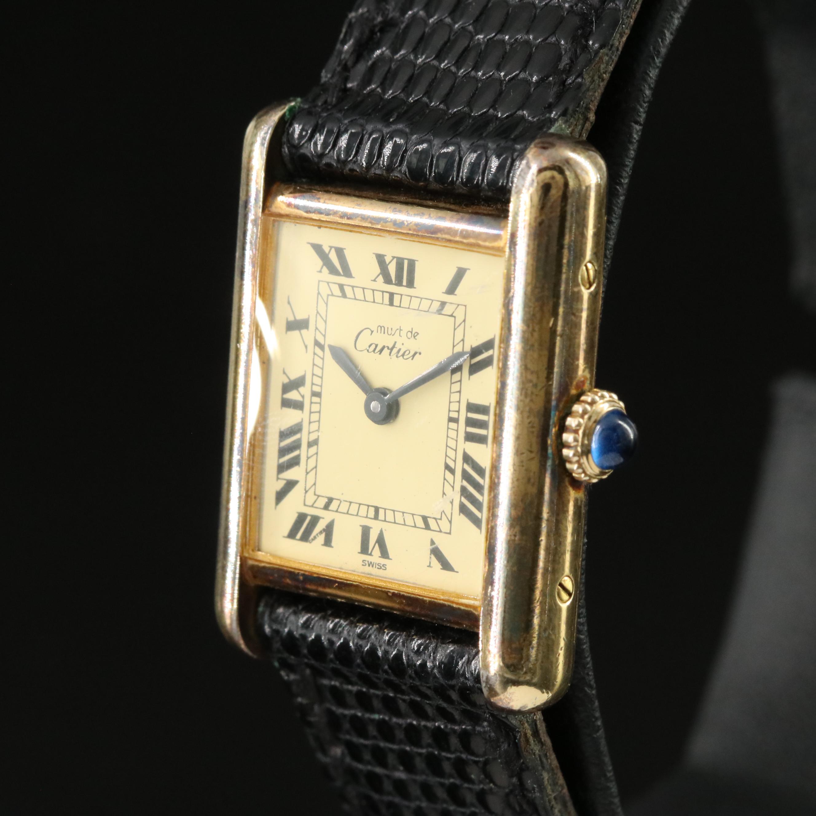 Cartier Must de Cartier 925 Sterling Gold Plated Tank Watch