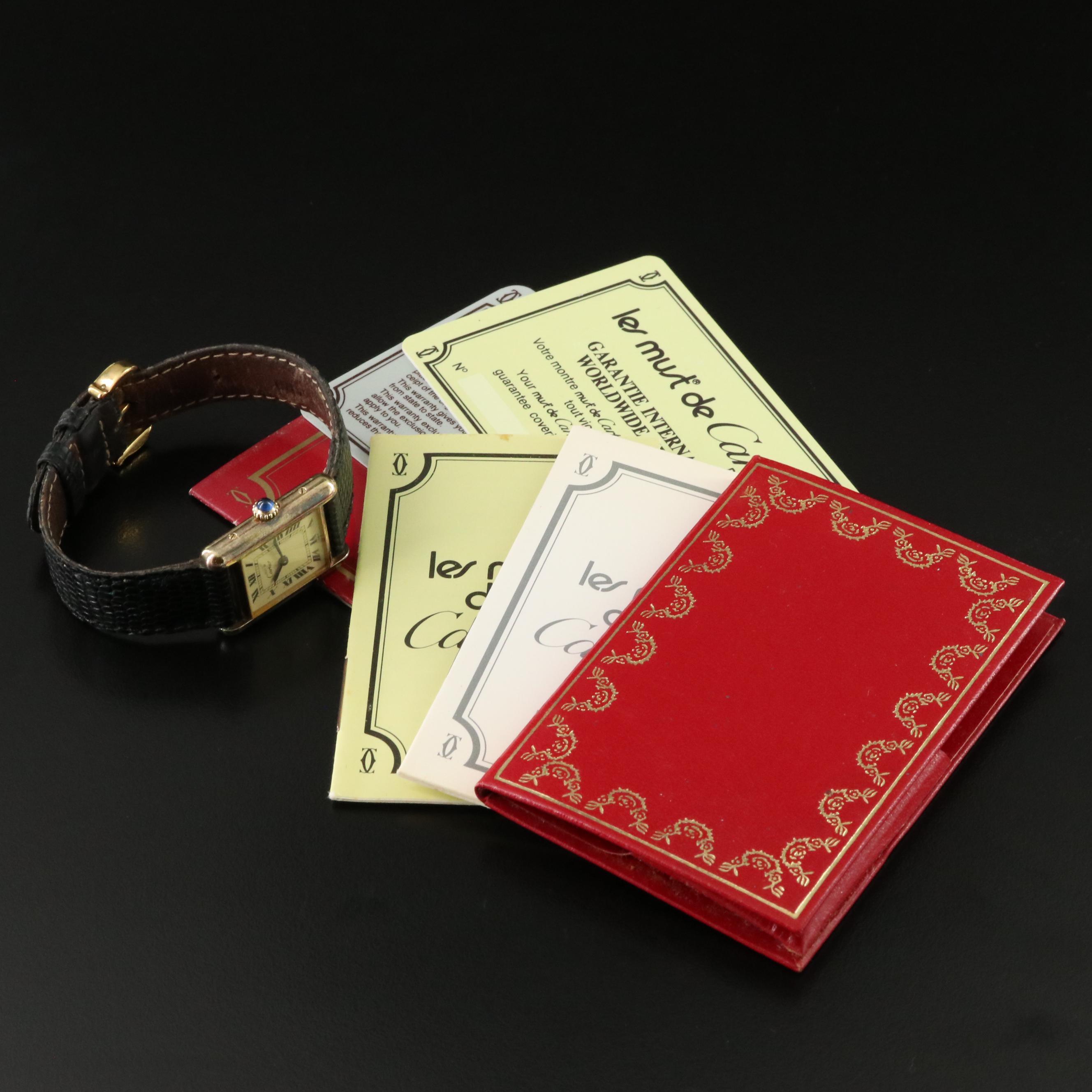 Cartier Must de Cartier 925 Sterling Gold Plated Tank Watch