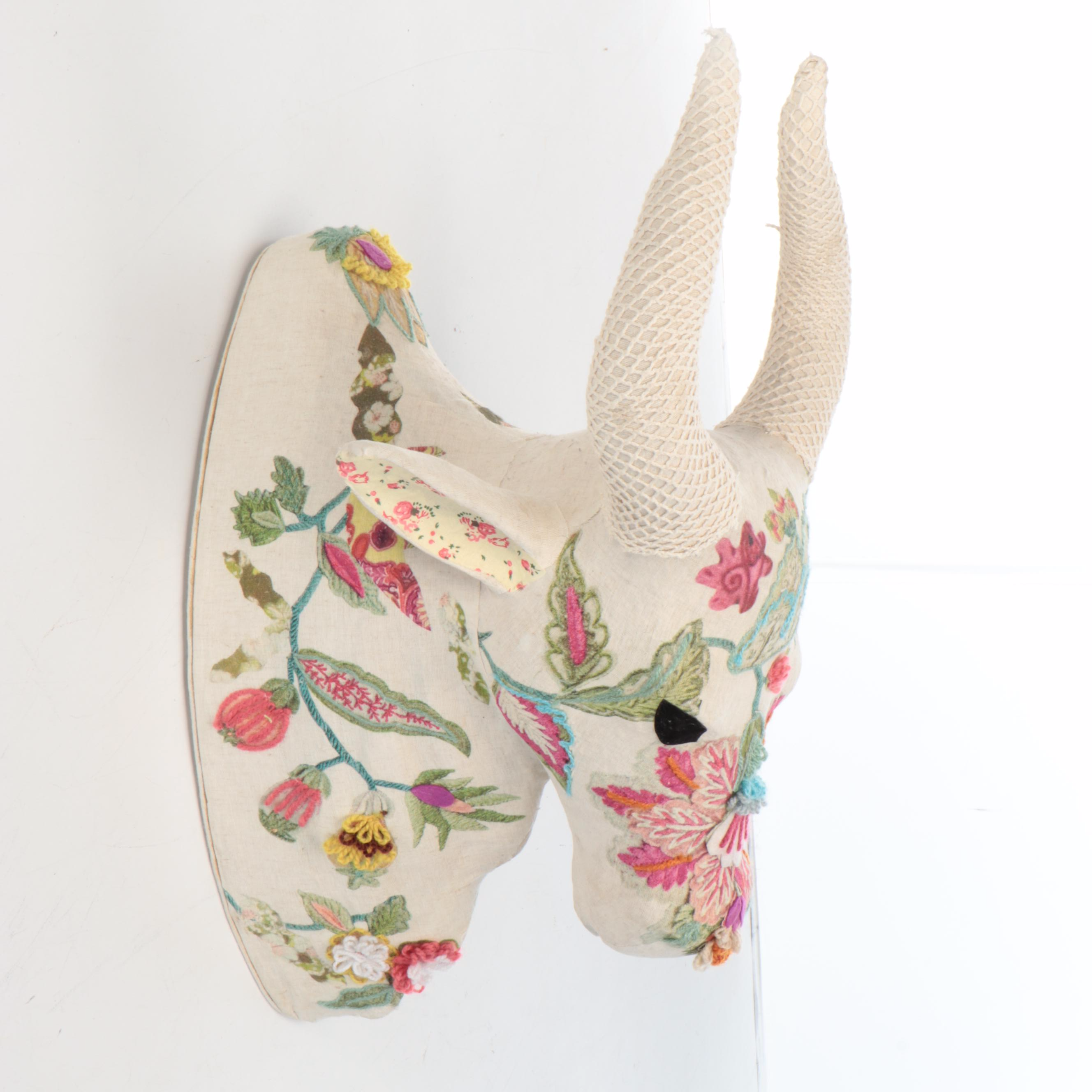 Contemporary Hand Embroidered & Felted Embellishments on Cotton Brahma Bull Head