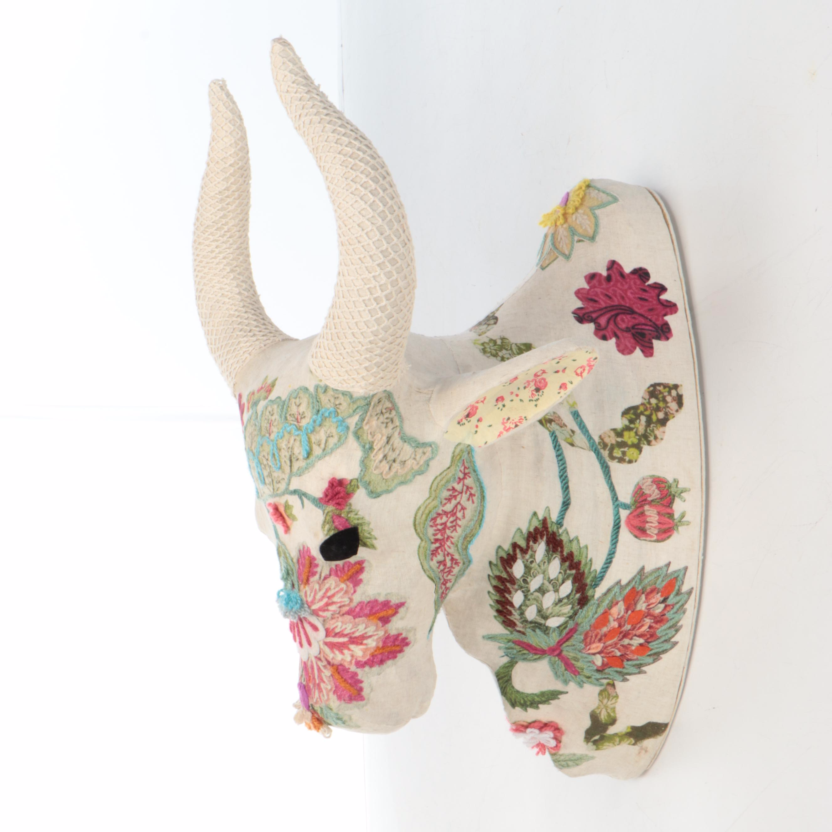Contemporary Hand Embroidered & Felted Embellishments on Cotton Brahma Bull Head