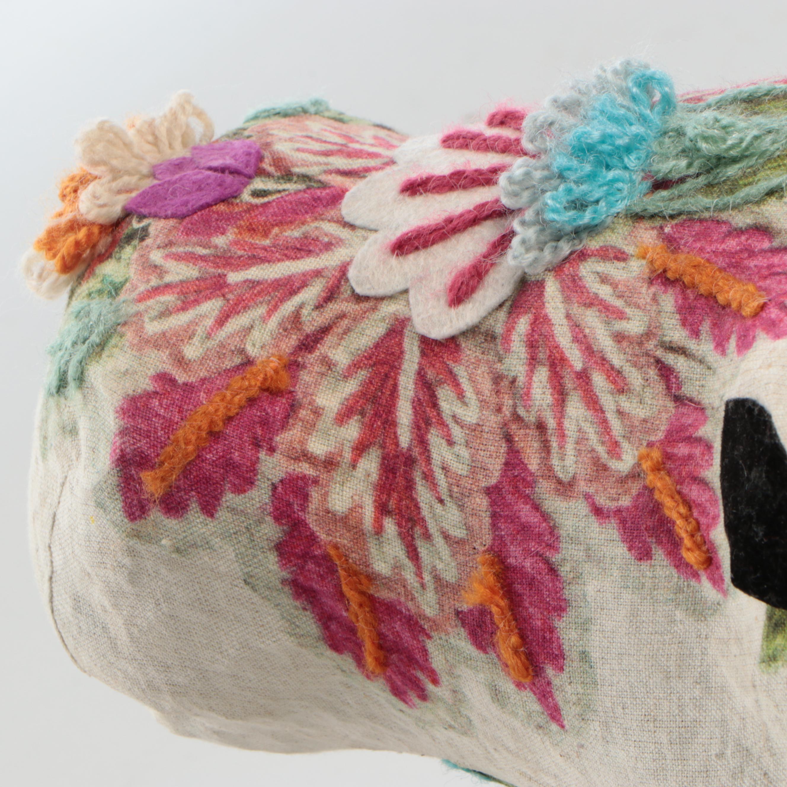 Contemporary Hand Embroidered & Felted Embellishments on Cotton Brahma Bull Head