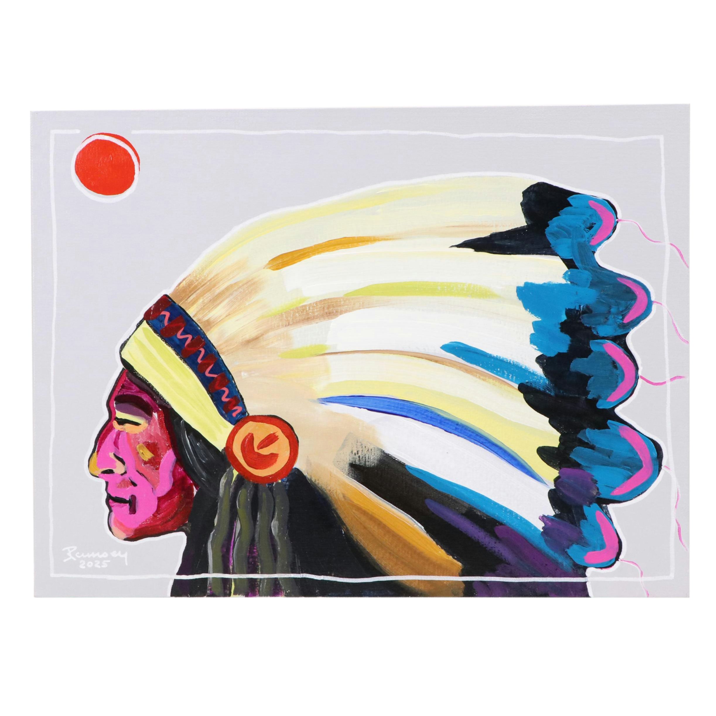 Joshua Ramsey Stylized Acrylic Portrait of a Native American "Ancestors #8"