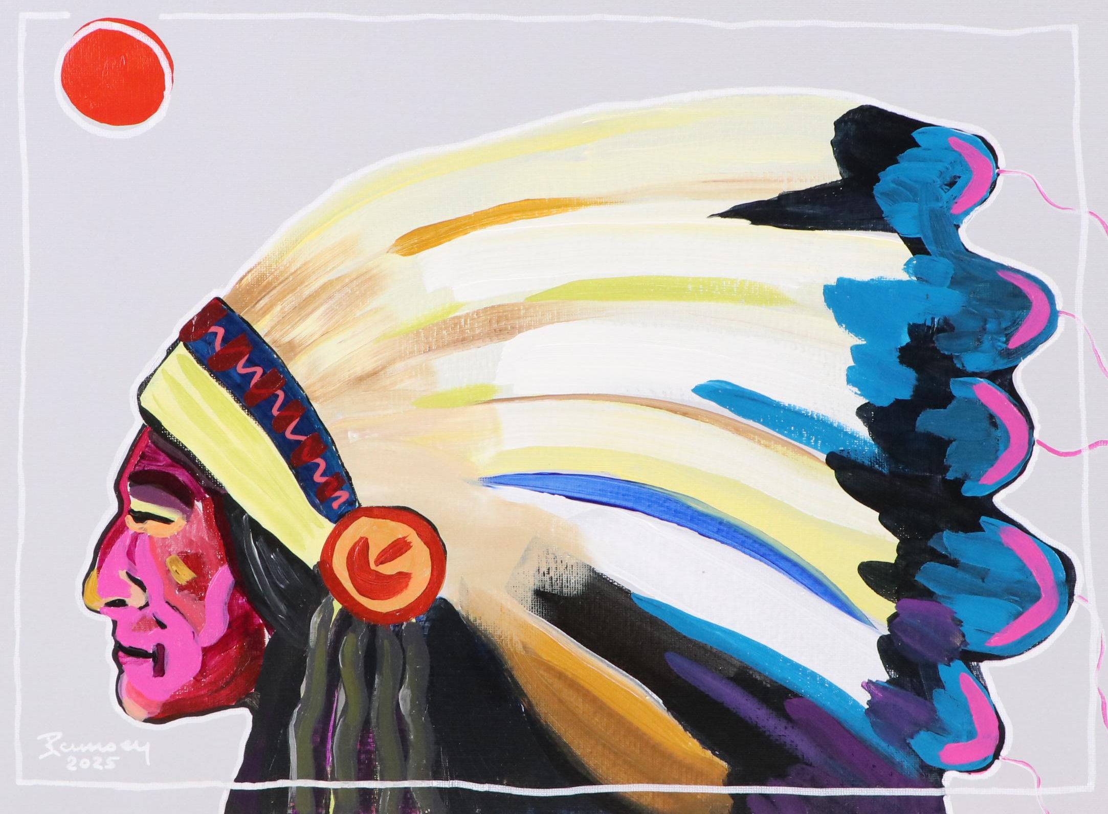 Joshua Ramsey Stylized Acrylic Portrait of a Native American "Ancestors #8"