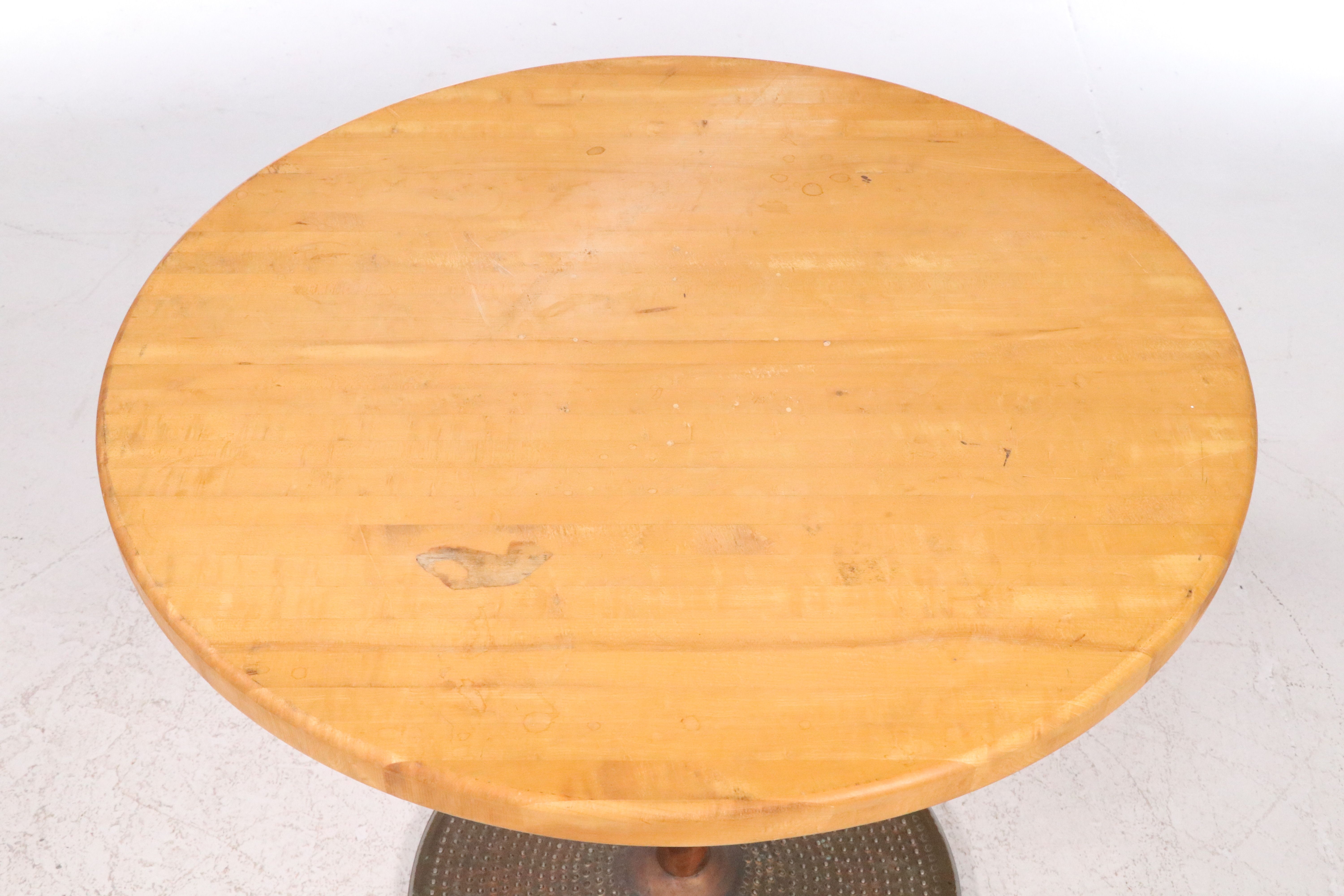 Mid Century Modern Pedestal Bistro Table with Maple Top