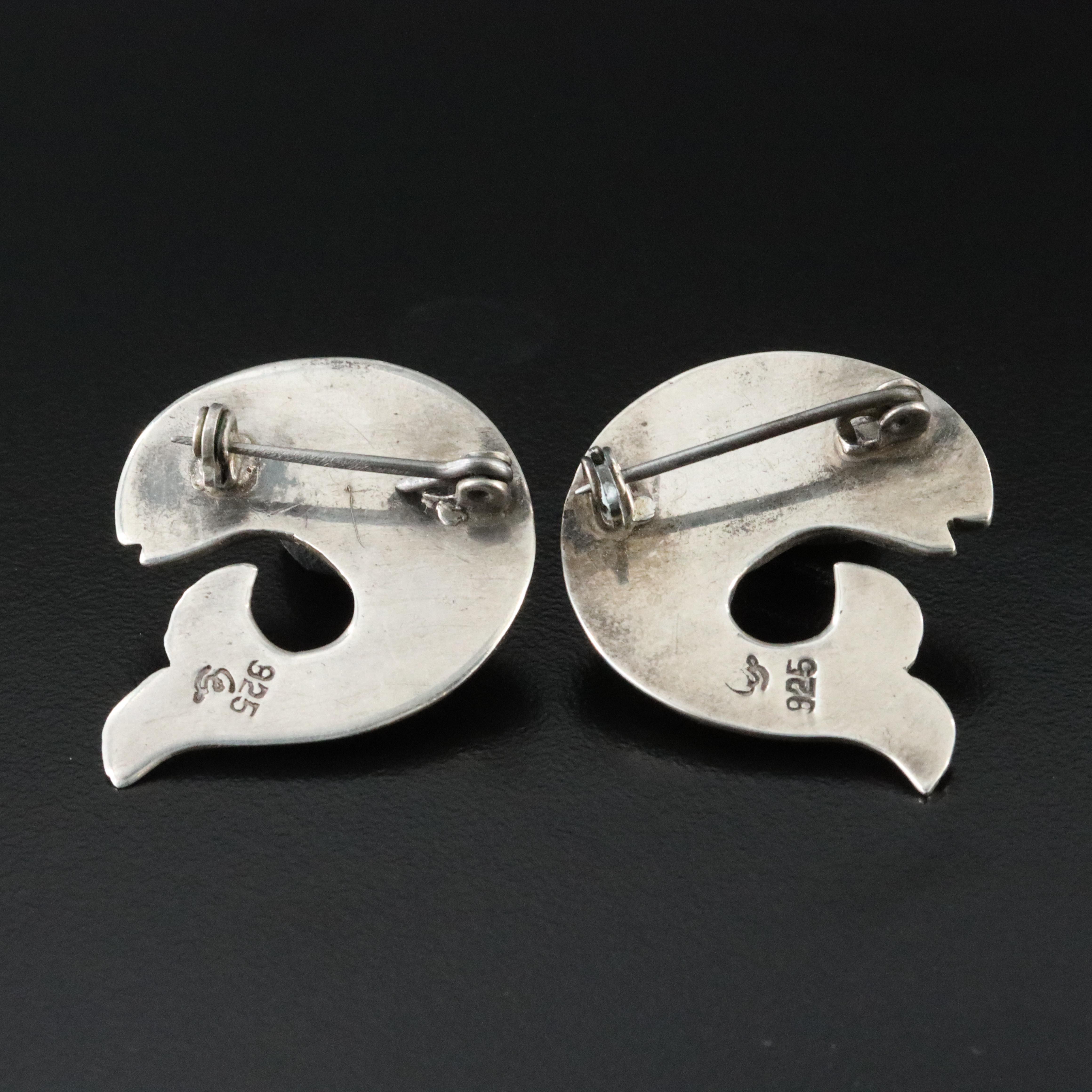 William Spratling Sterling Tortoise Shell Fish Brooch Pair