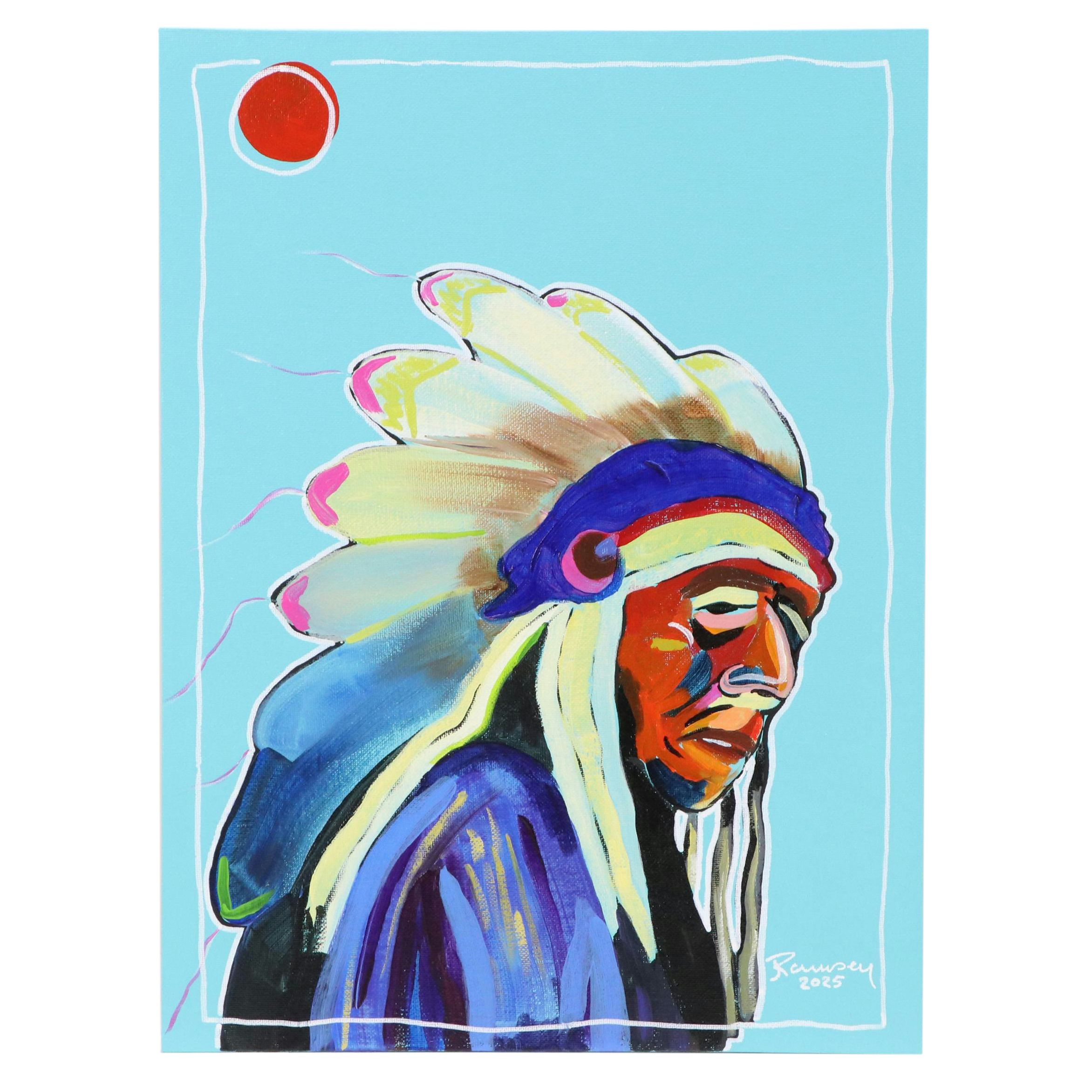 Joshua Ramsey Stylized Acrylic Portrait of a Native American "Ancestors #7"