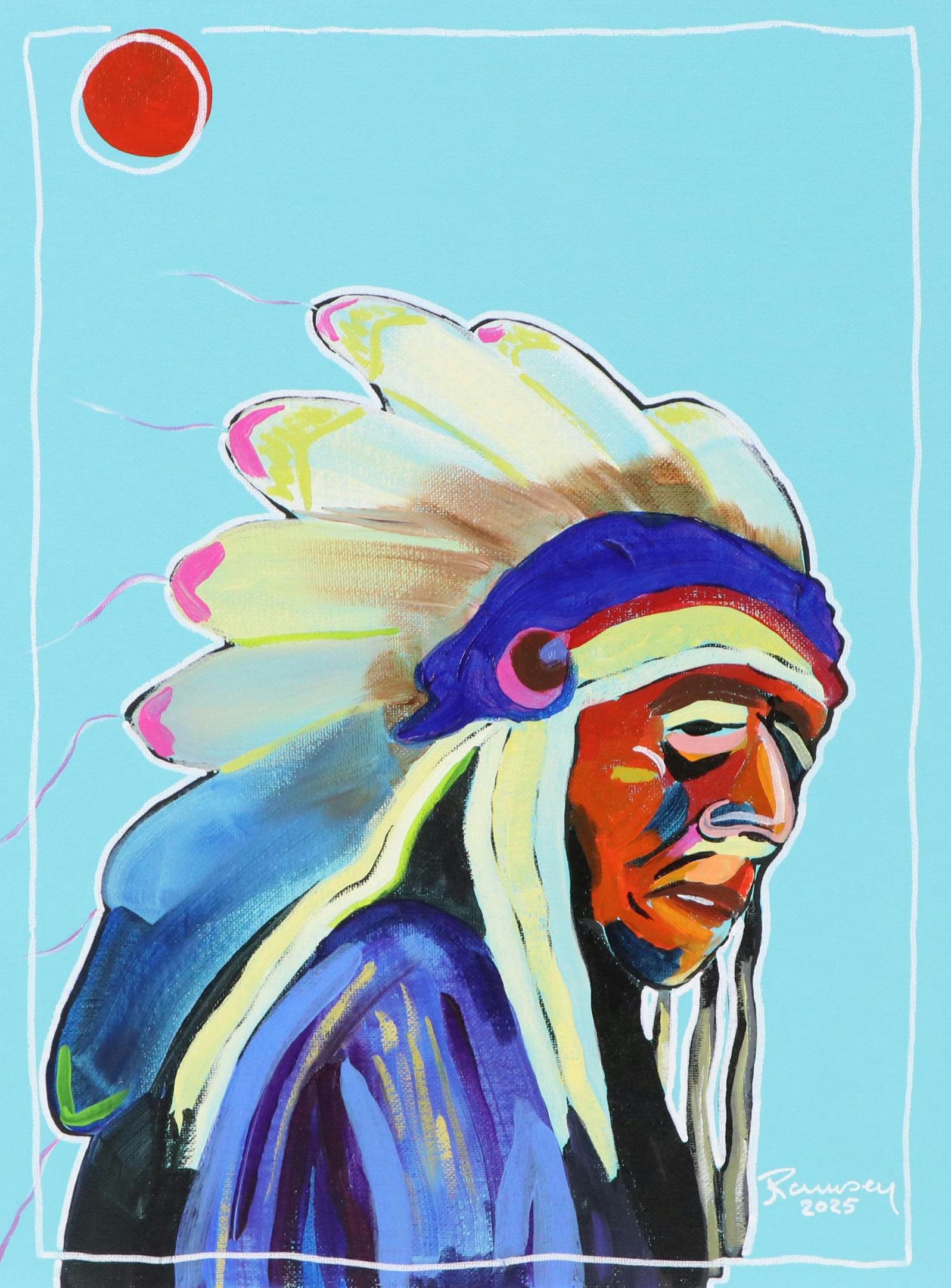 Joshua Ramsey Stylized Acrylic Portrait of a Native American "Ancestors #7"