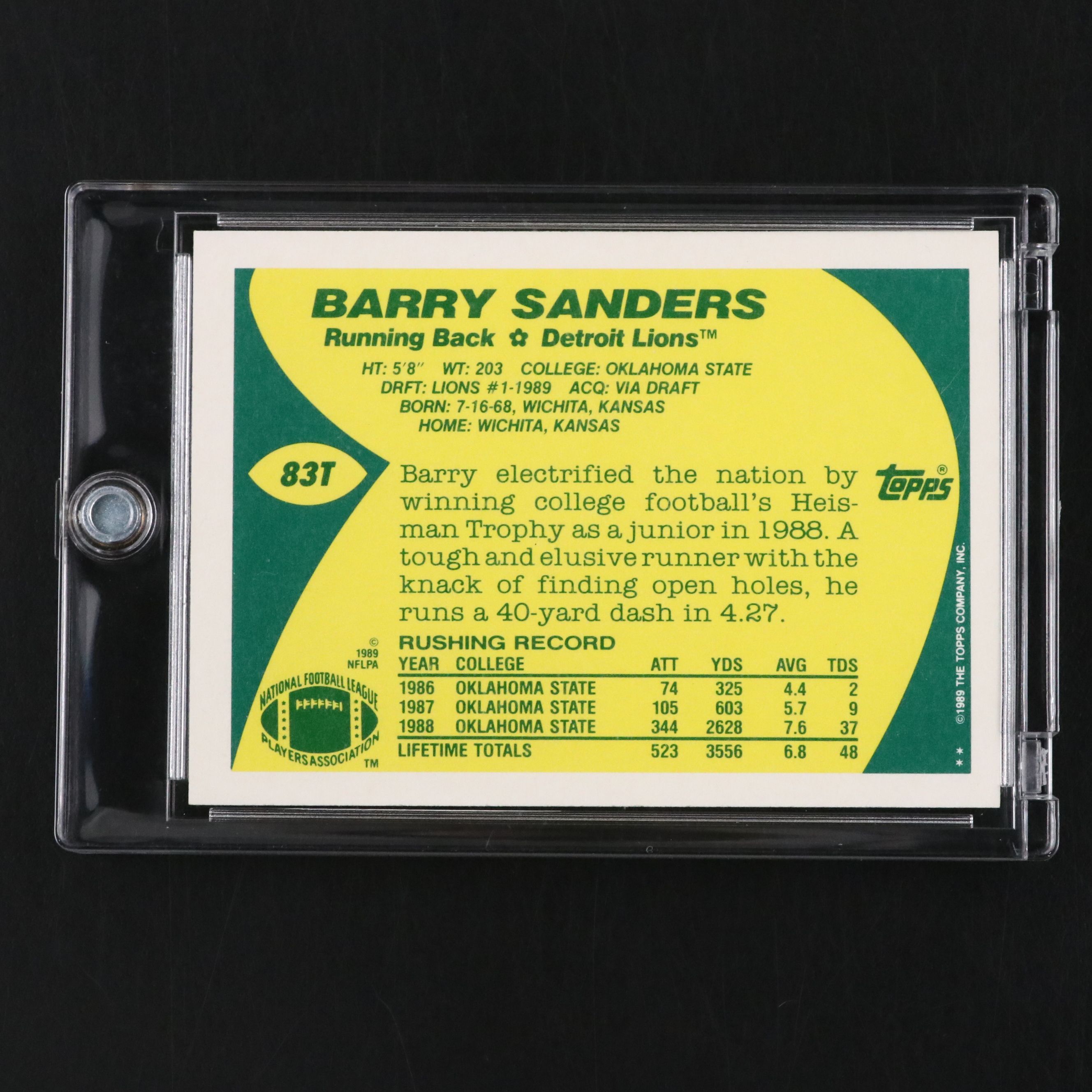 1989 Topps Traded Barry Sanders Detroit Lions Rookie Football Card