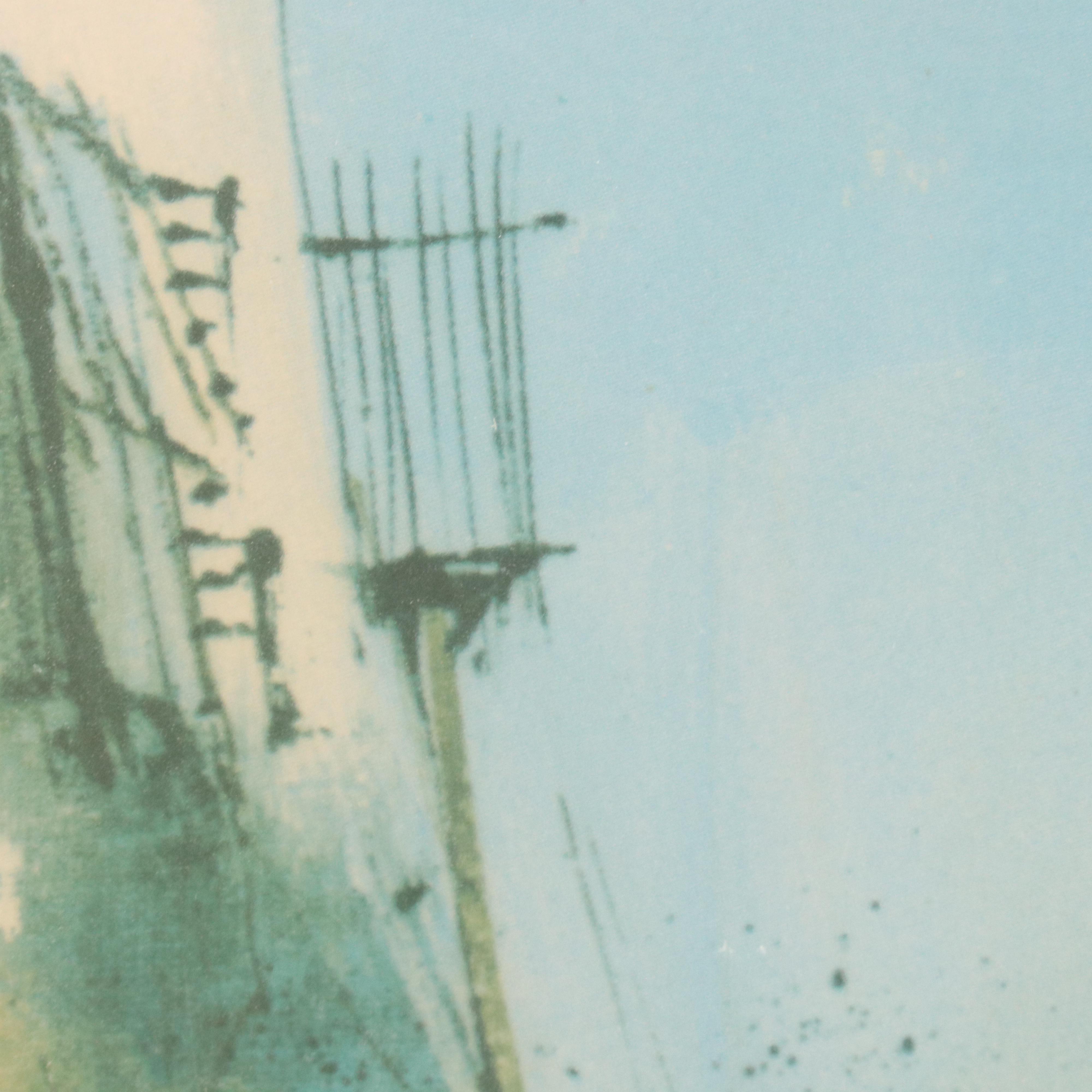 Offset Lithograph with Abstract Constructed Landscape, Late 20th Century