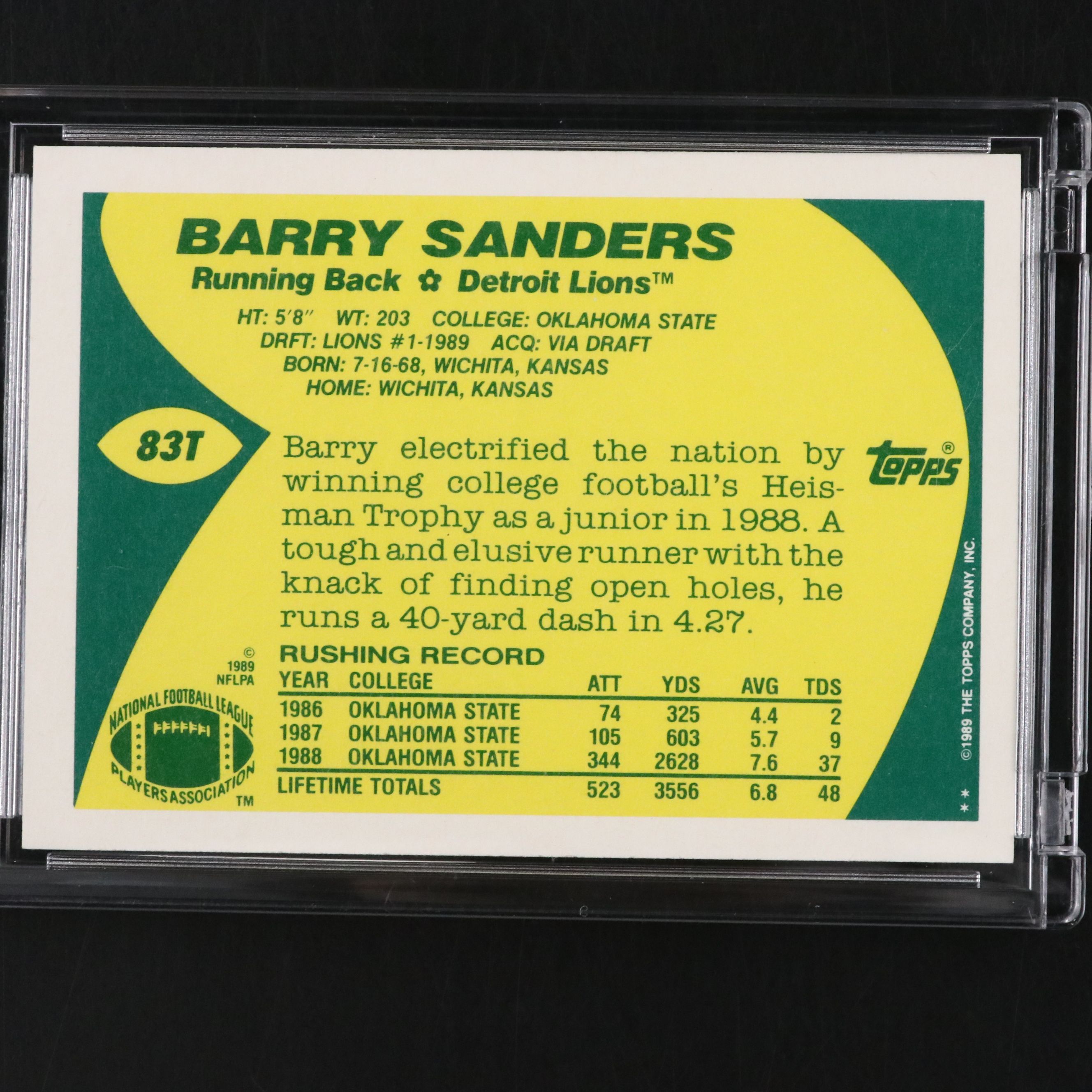 1989 Topps Traded Barry Sanders Detroit Lions Rookie Football Card