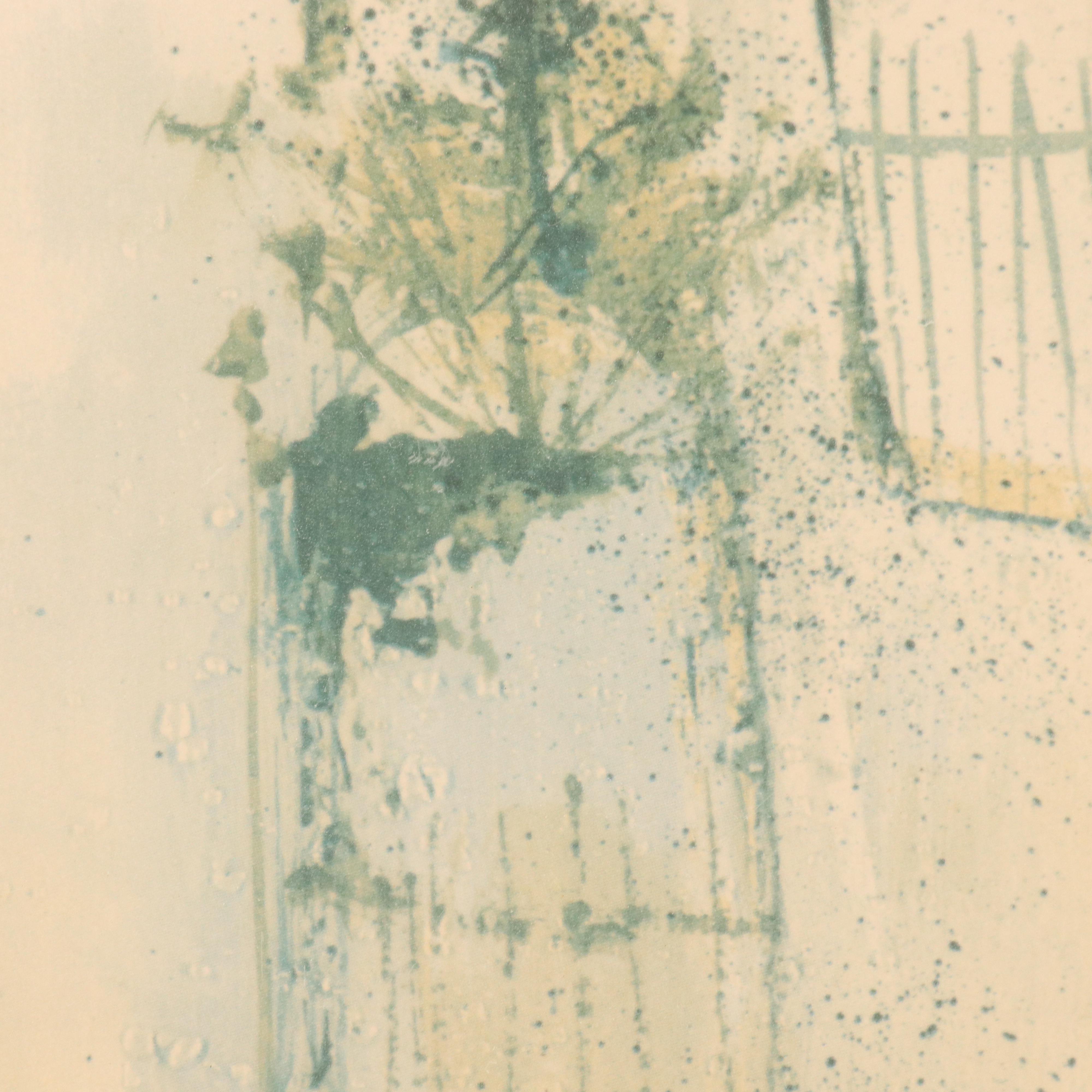 Offset Lithograph with Abstract Constructed Landscape, Late 20th Century