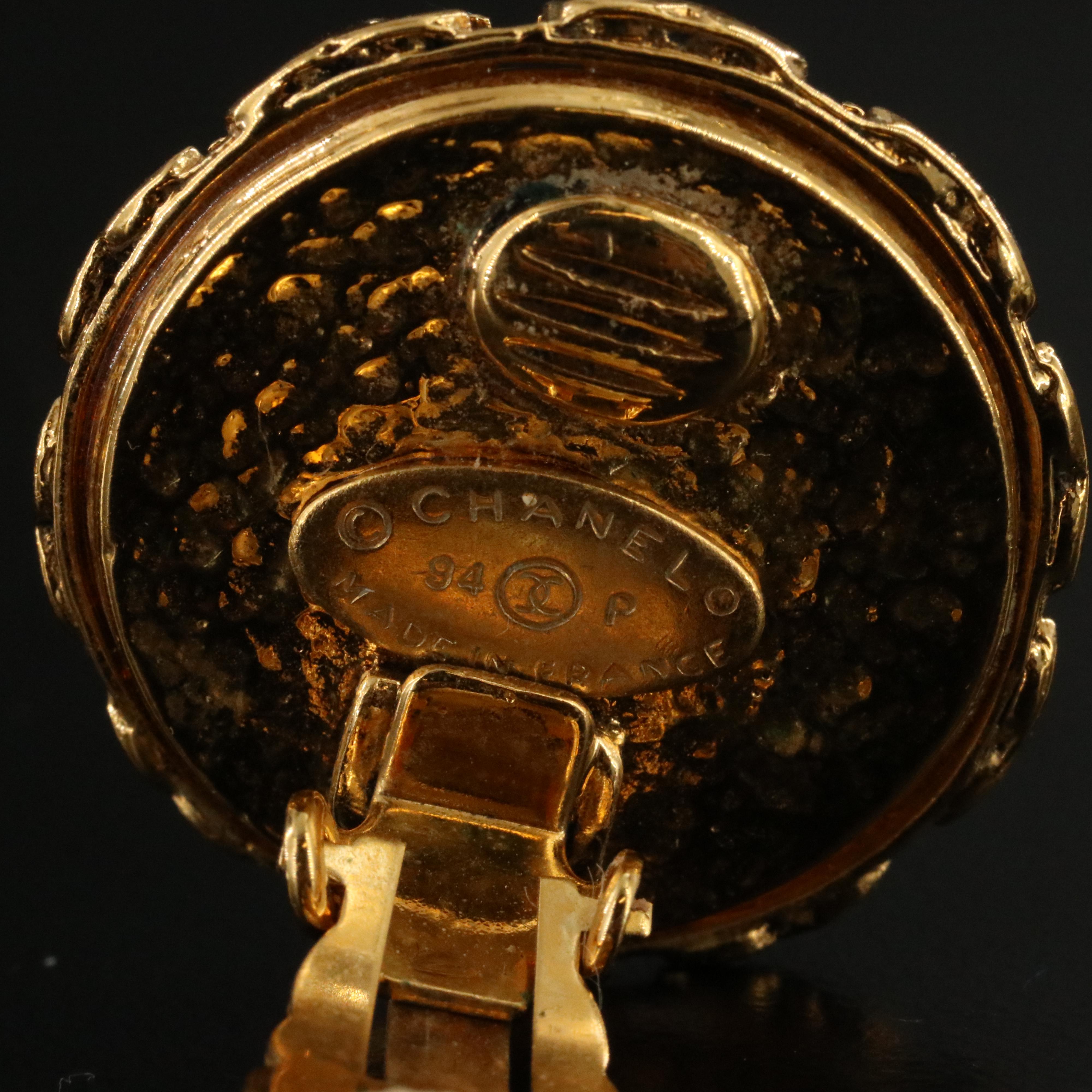 Chanel CC Faux Pearl Clip Earrings 1994