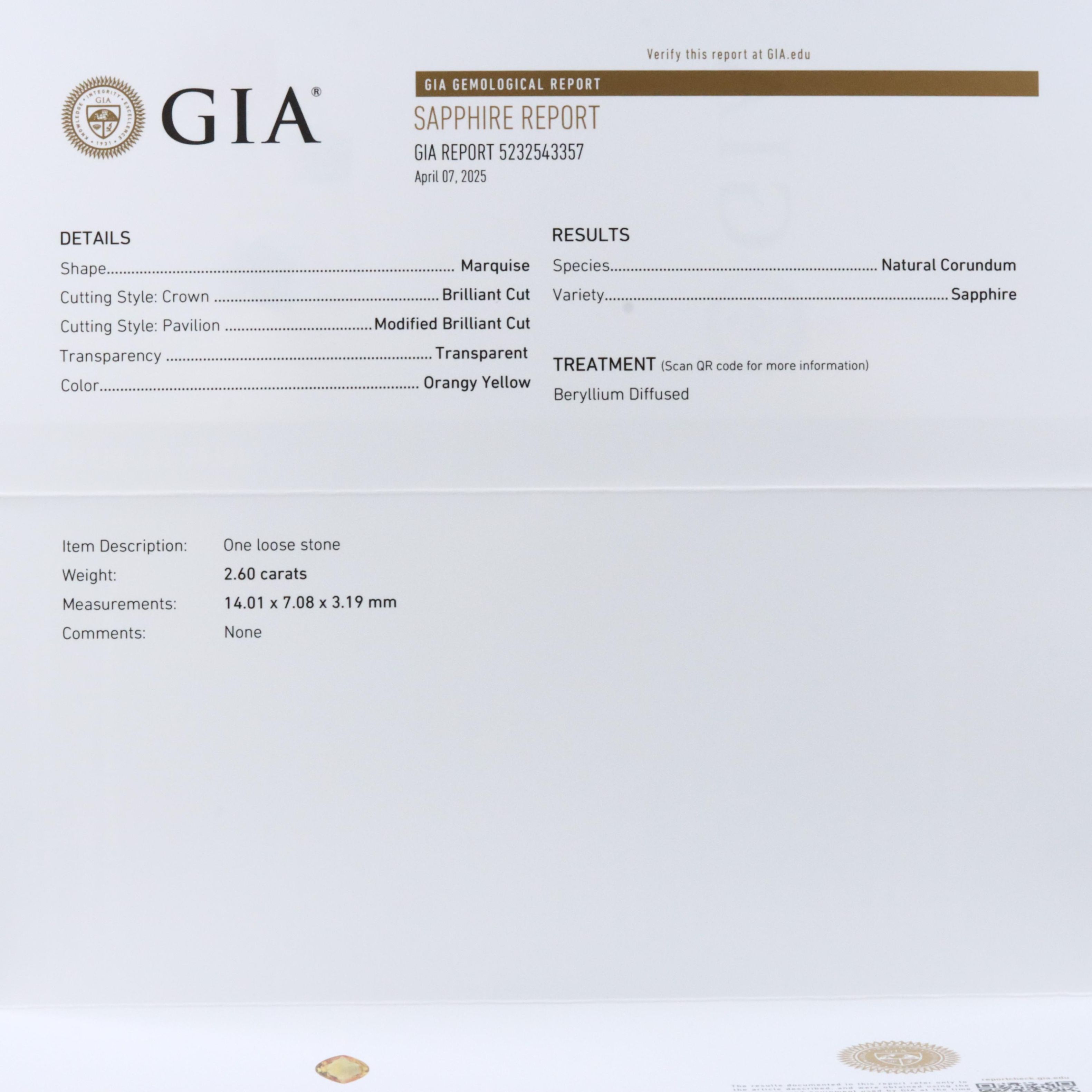 14K 2.60 CT Sapphire and Diamond Ring with GIA Report