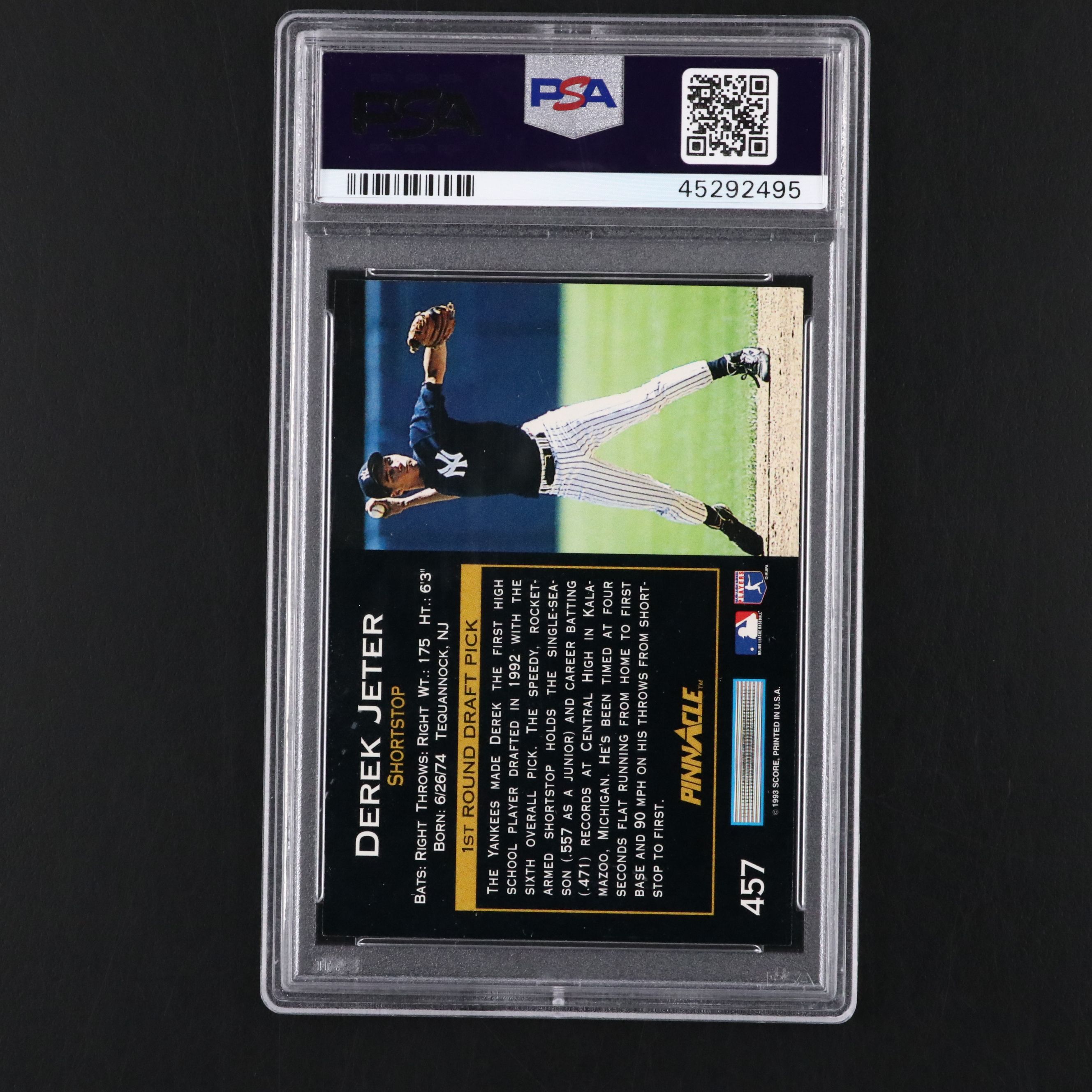 1993 Pinnacle Derek Jeter New York Yankees Rookie Card Graded PSA 9