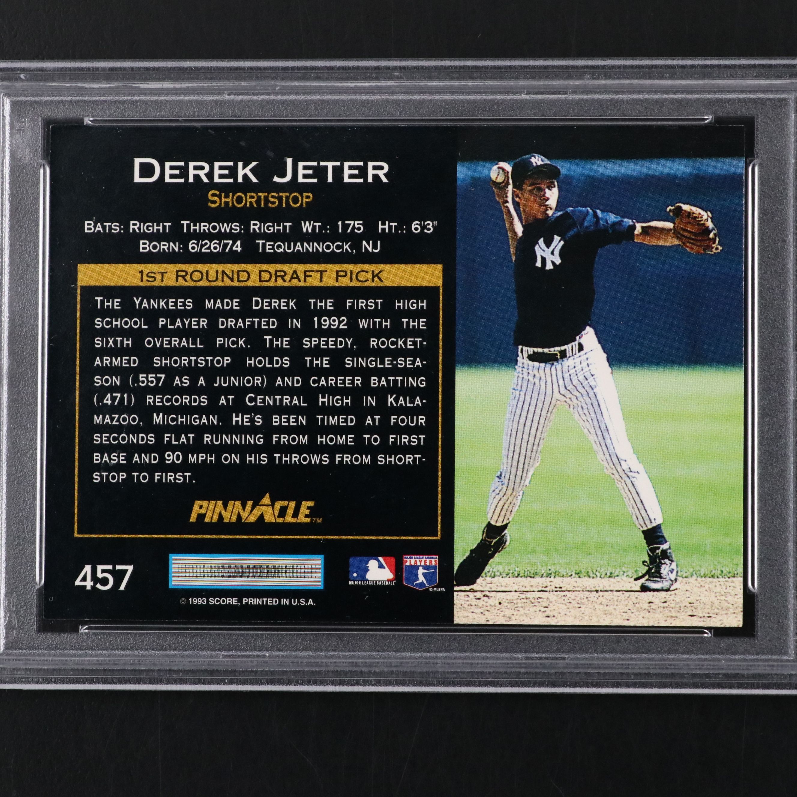 1993 Pinnacle Derek Jeter New York Yankees Rookie Card Graded PSA 9