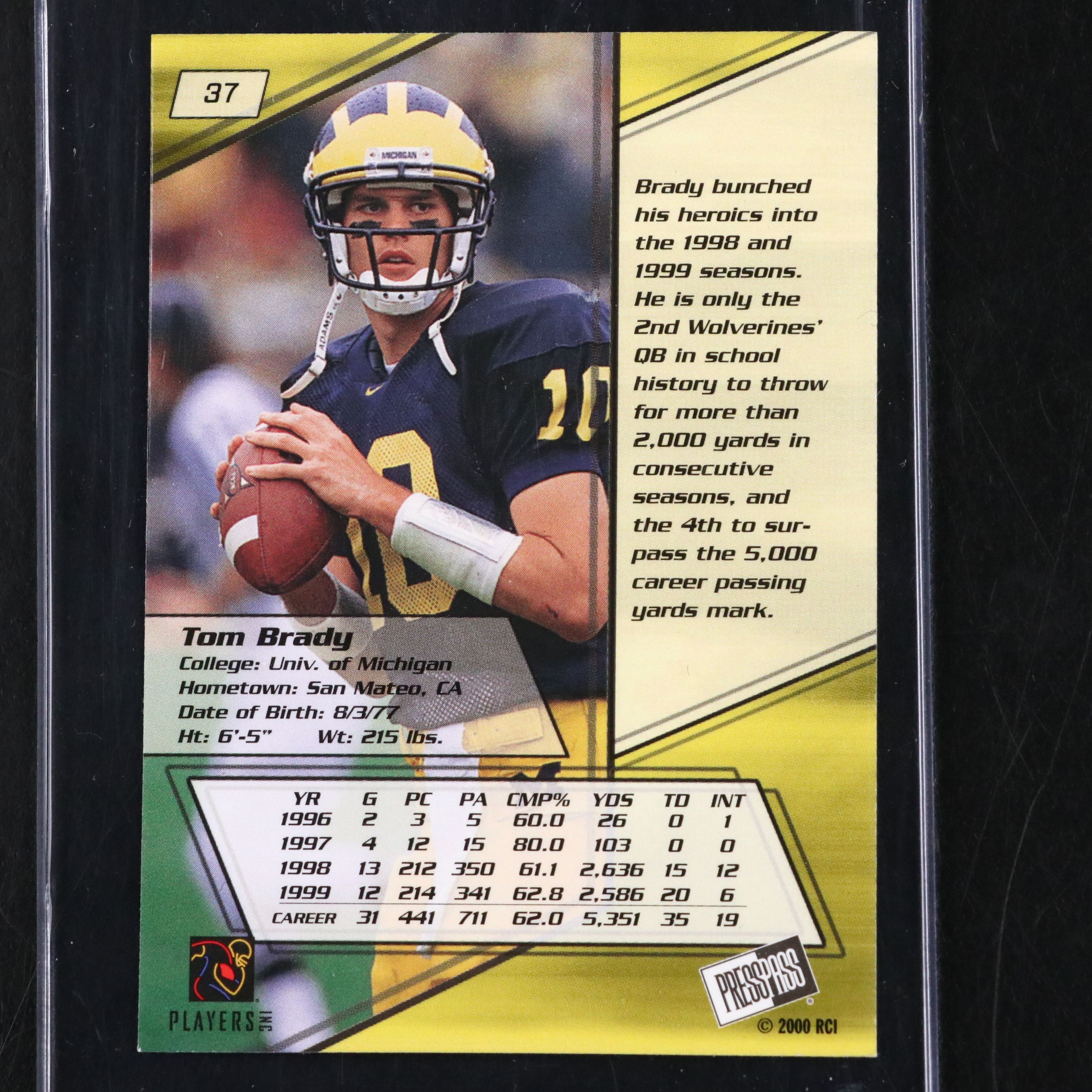 2000 Press Pass Tom Brady Rookie Football Card