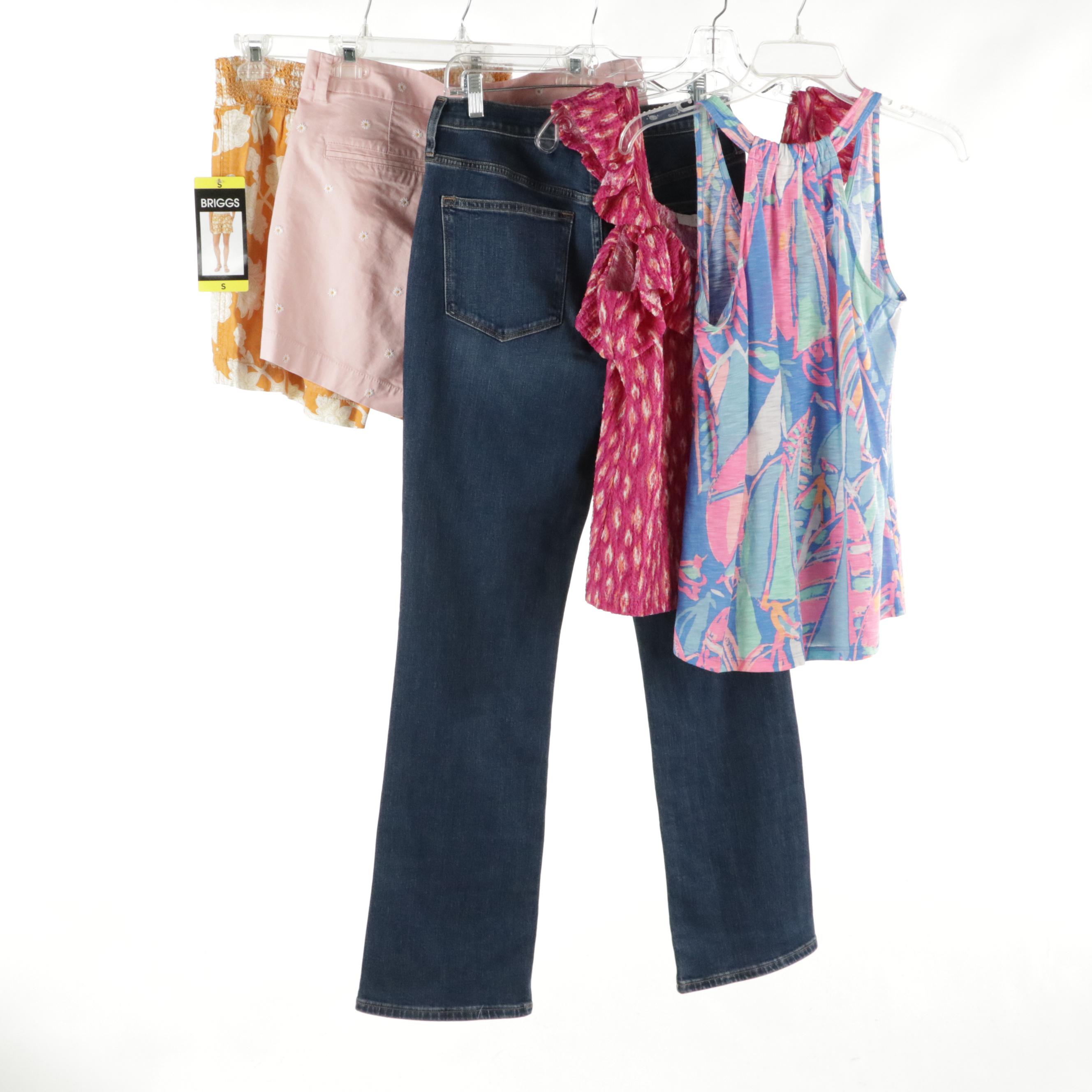 J. Crew Bootcut Denim Jeans, Loft and Lilly Pulitzer Printed Tanks, Other Shorts