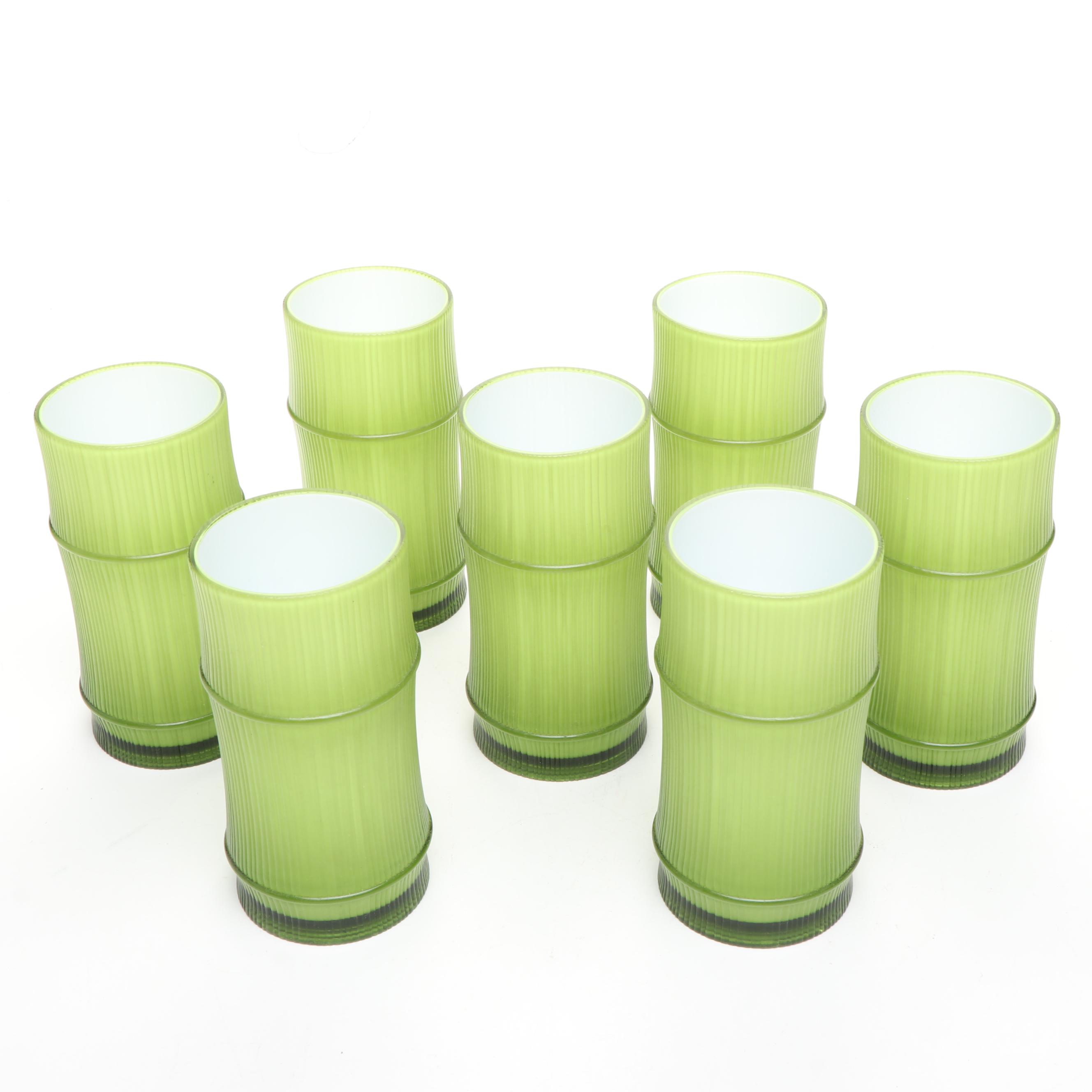 Set of Six Faux Bamboo Green Cased Plastic Tumblers