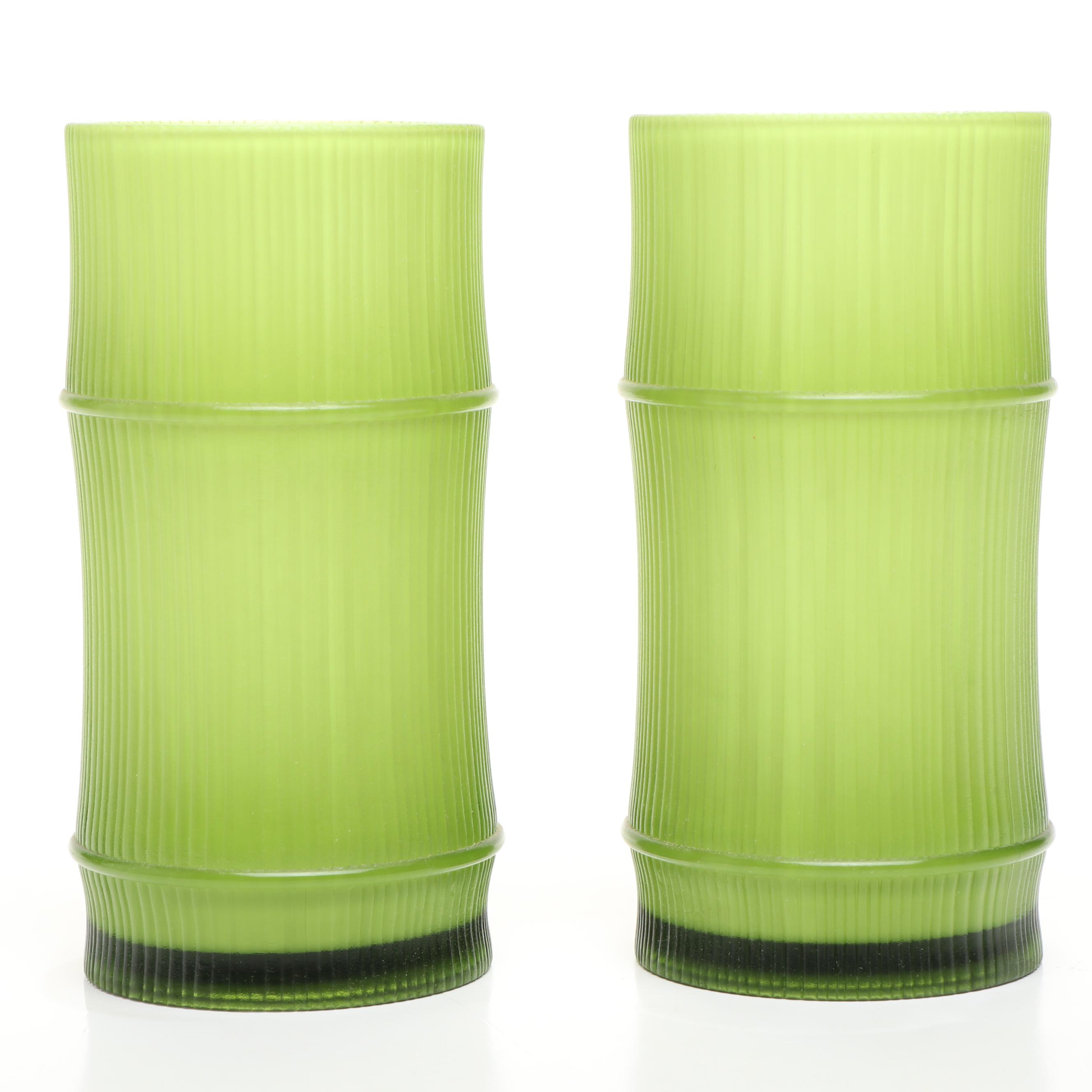 Set of Six Faux Bamboo Green Cased Plastic Tumblers