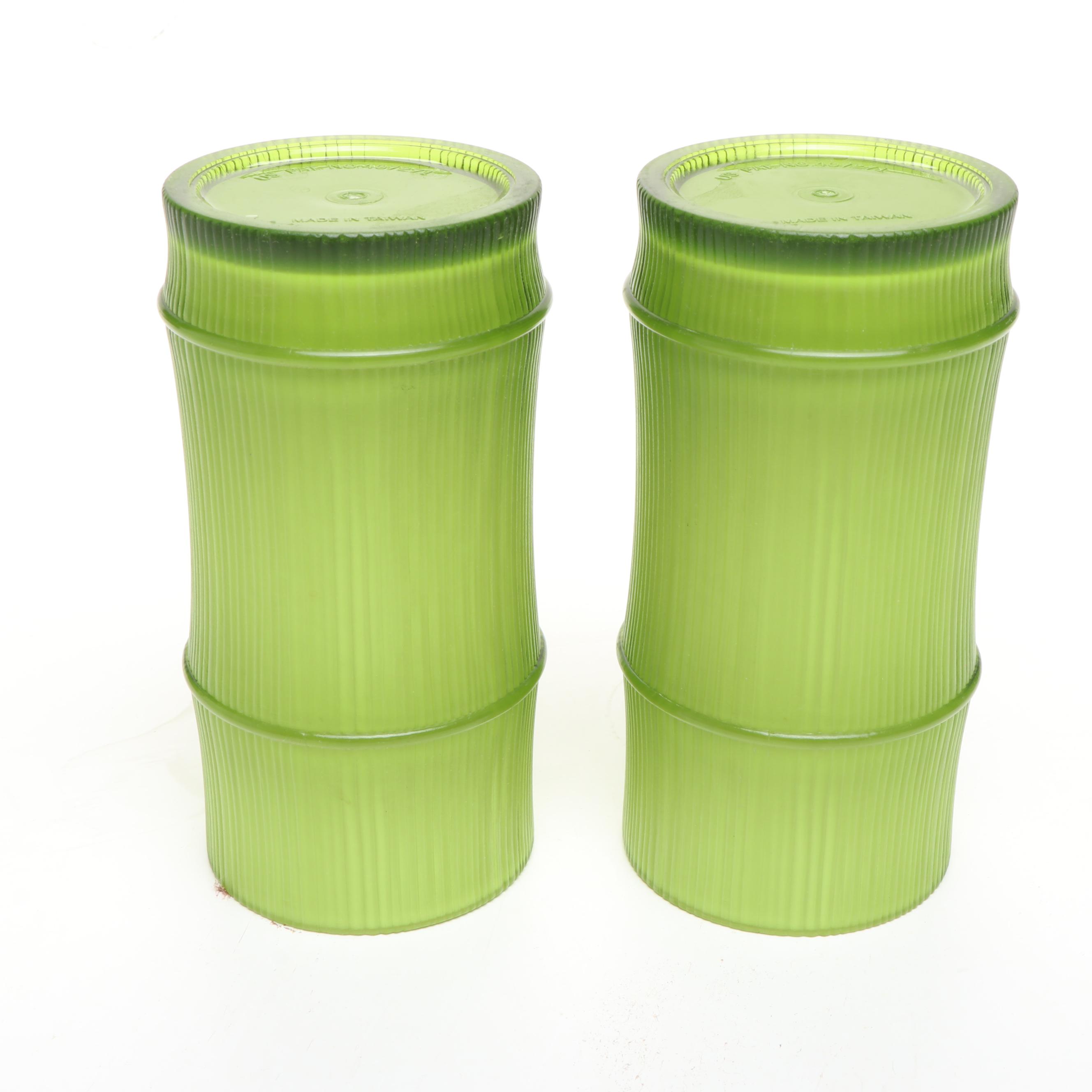 Set of Six Faux Bamboo Green Cased Plastic Tumblers