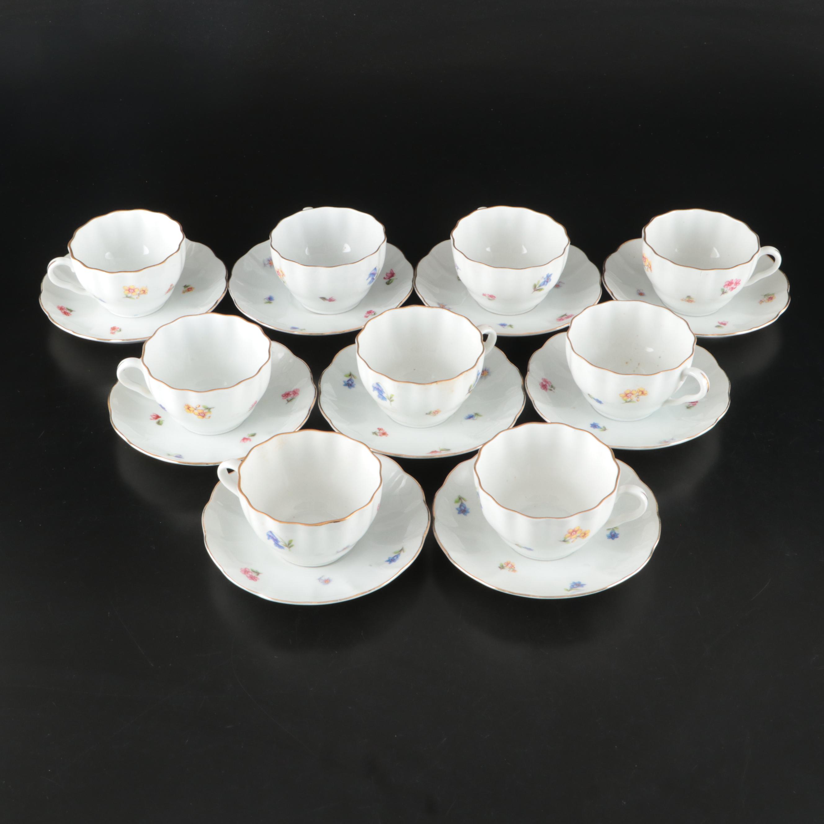 Arabia Floral Porcelain Teacups and Saucers