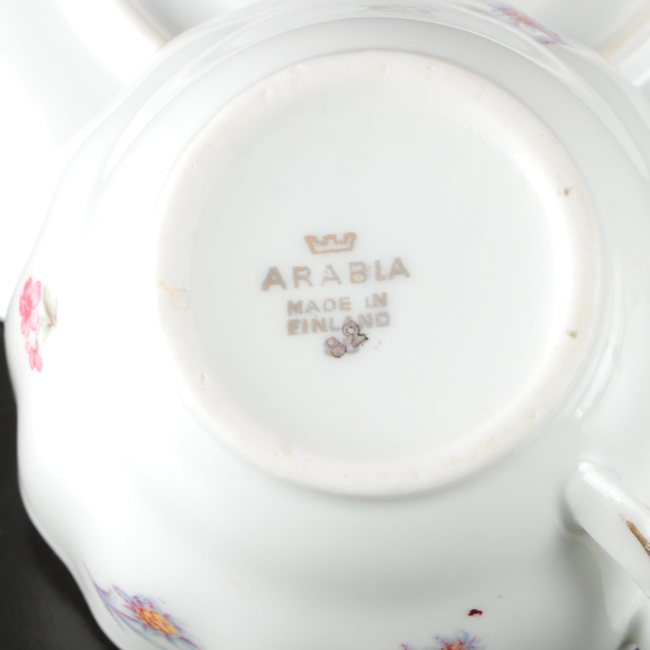 Arabia Floral Porcelain Teacups and Saucers