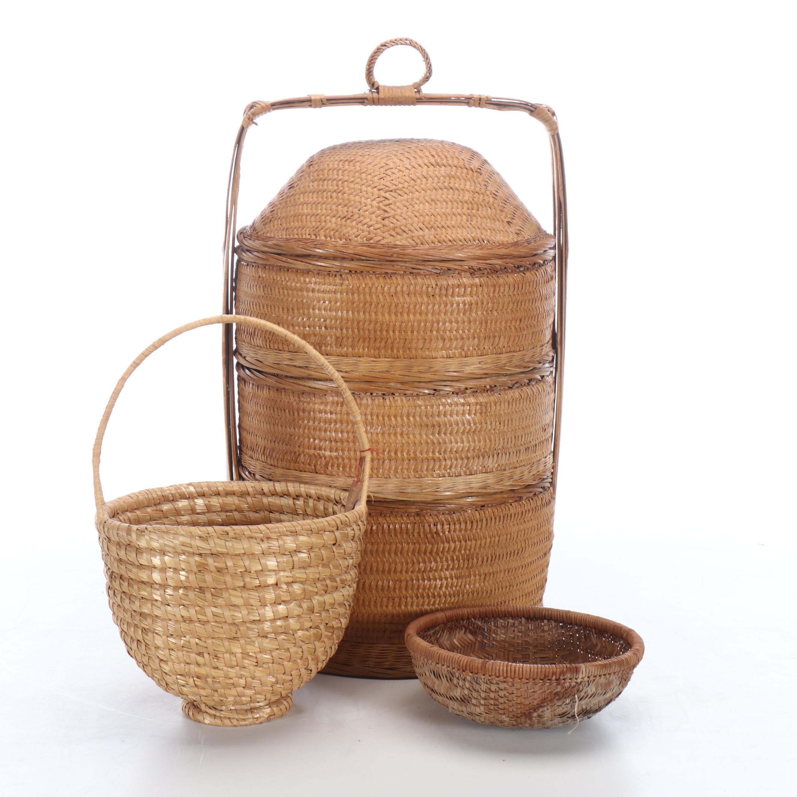 Southeast Asian Style Wedding Tiffin with Other Basket, 20th Century