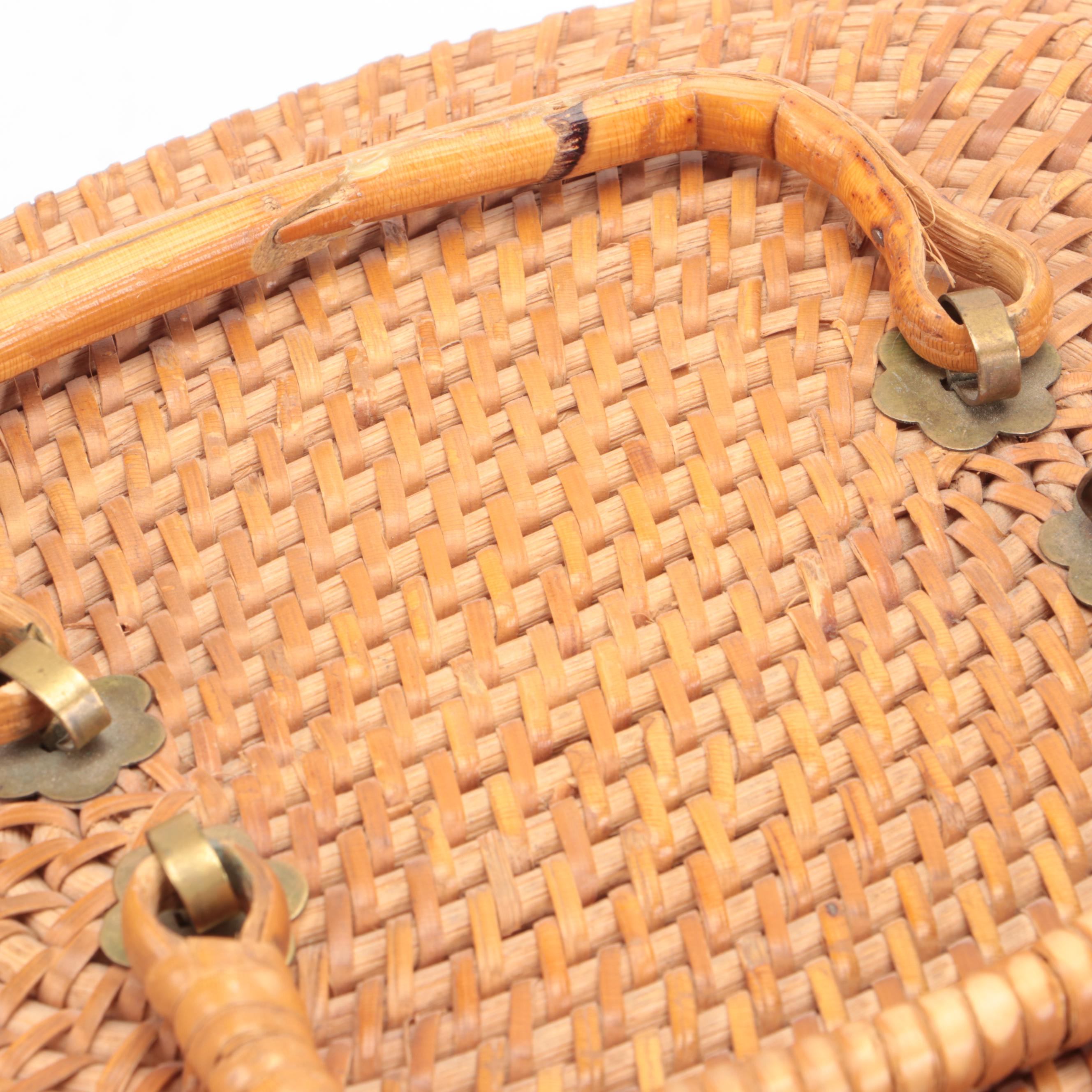 Vintage Barlow Nantucket Basket with Woven Bucket Basket Handbag