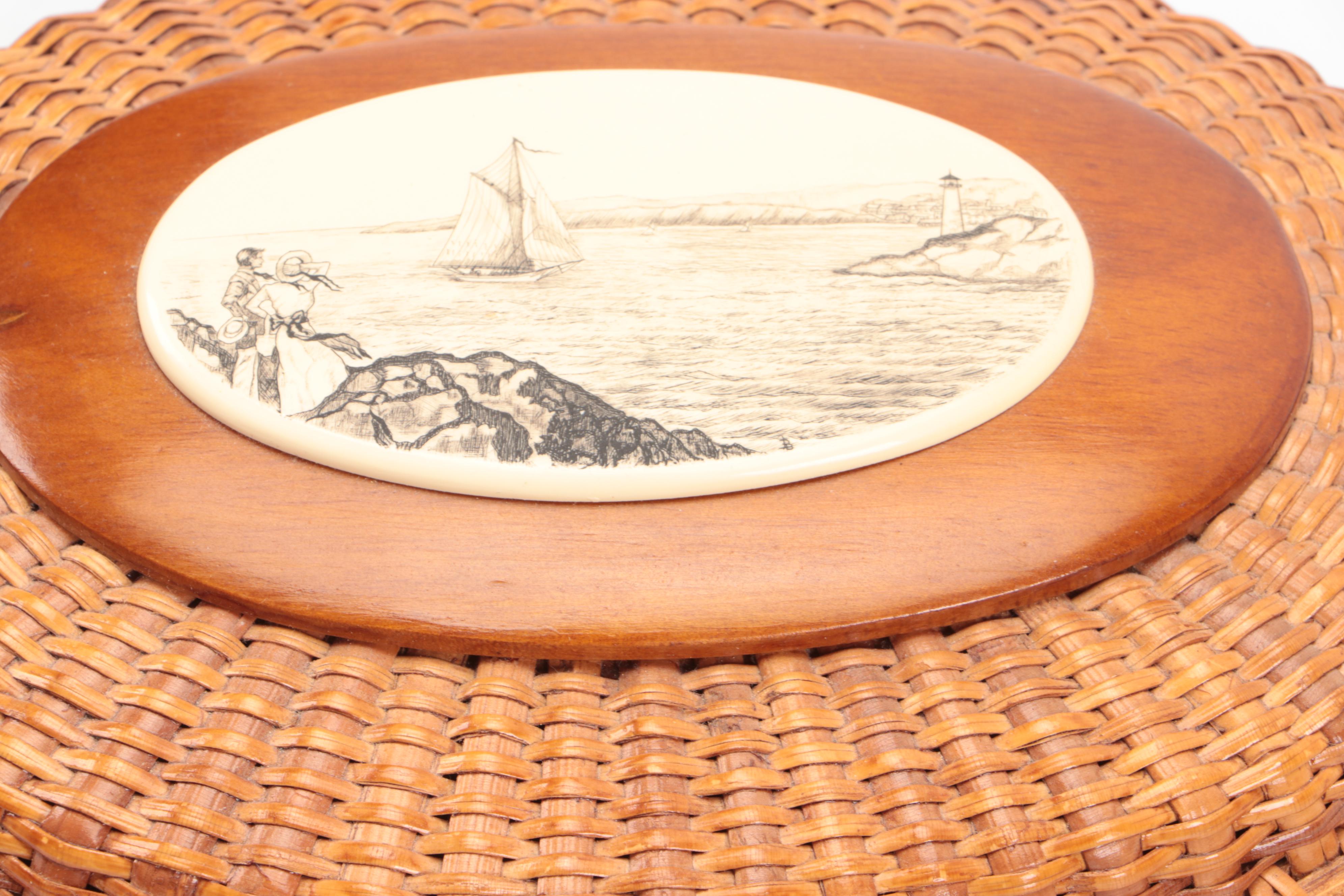 Vintage Barlow Nantucket Basket with Woven Bucket Basket Handbag