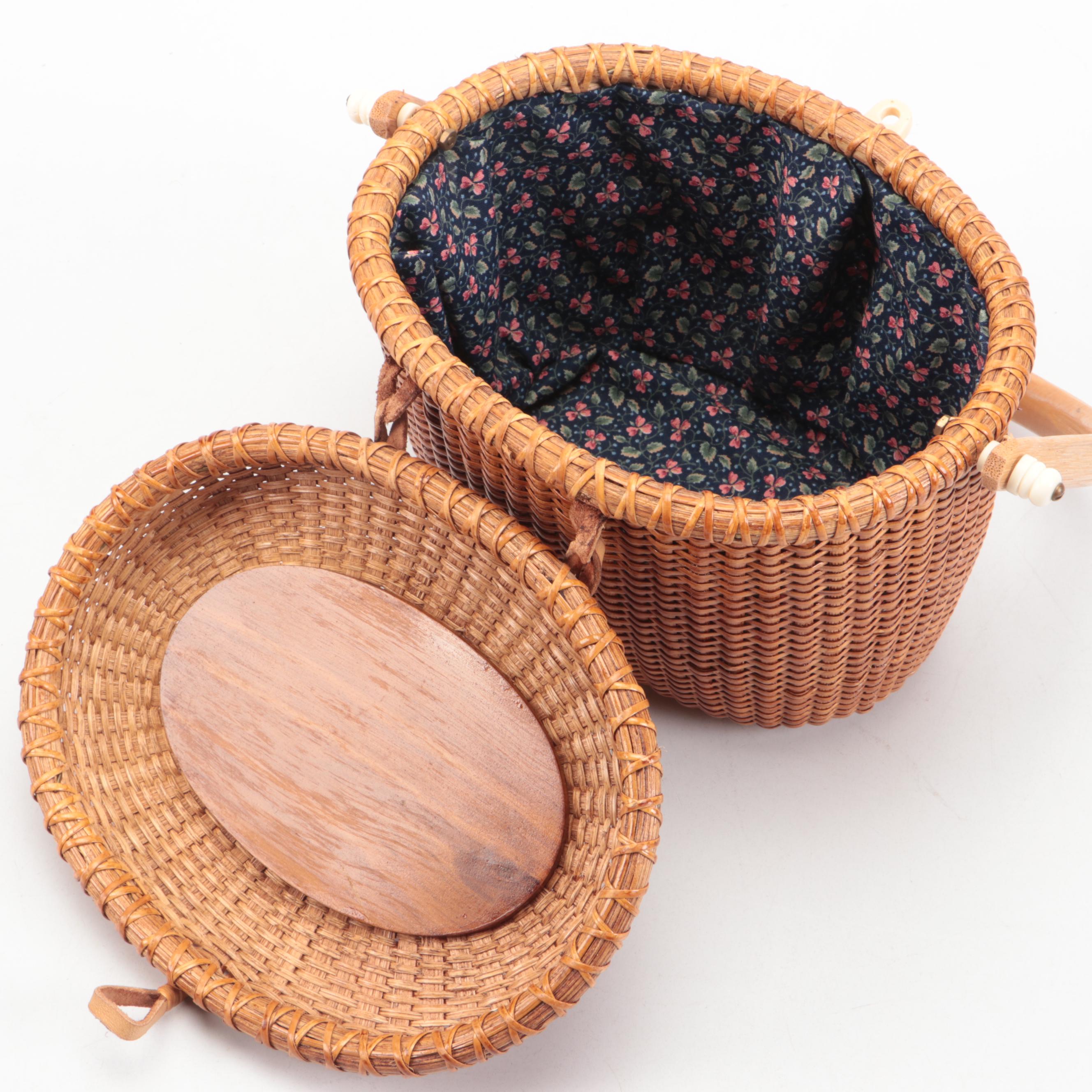 Vintage Barlow Nantucket Basket with Woven Bucket Basket Handbag