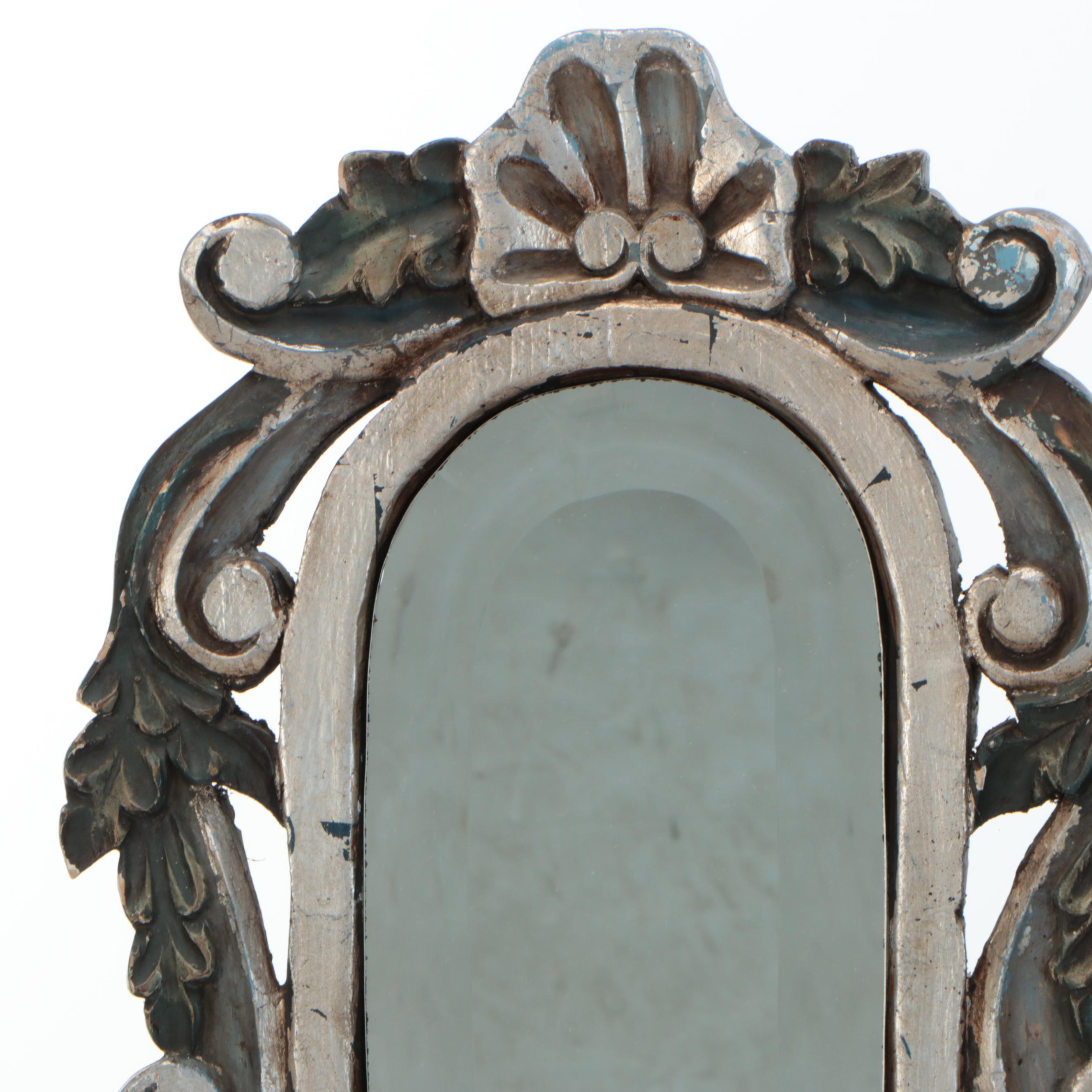 Spanish Baroque Style Polychrome Carved Wood Wall Mirror