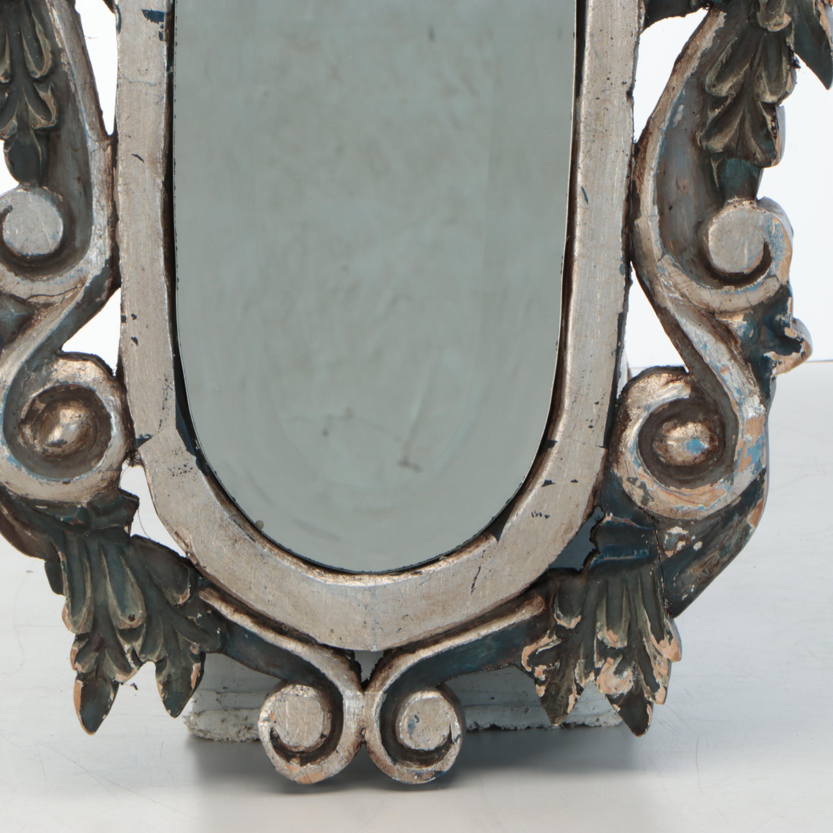 Spanish Baroque Style Polychrome Carved Wood Wall Mirror