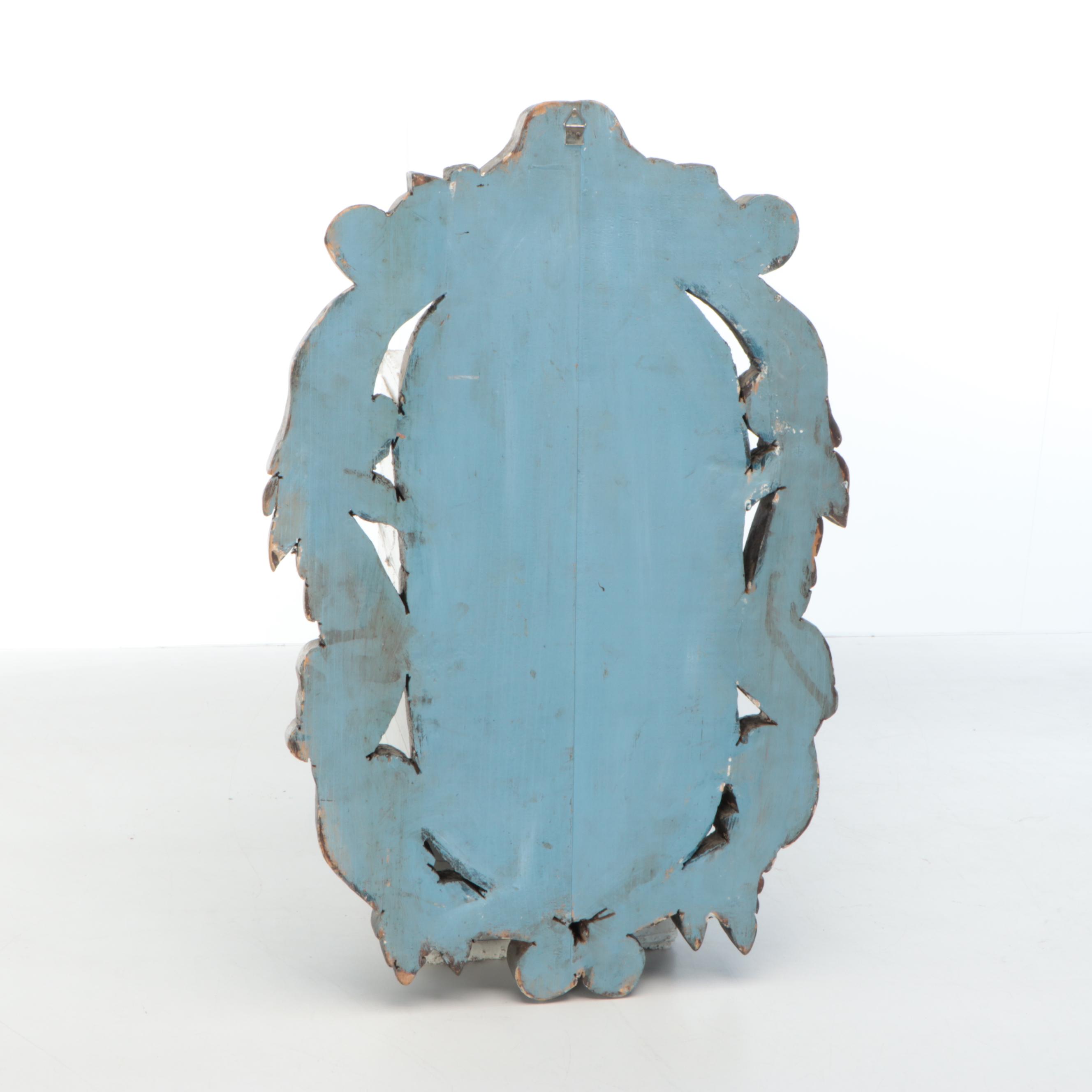 Spanish Baroque Style Polychrome Carved Wood Wall Mirror