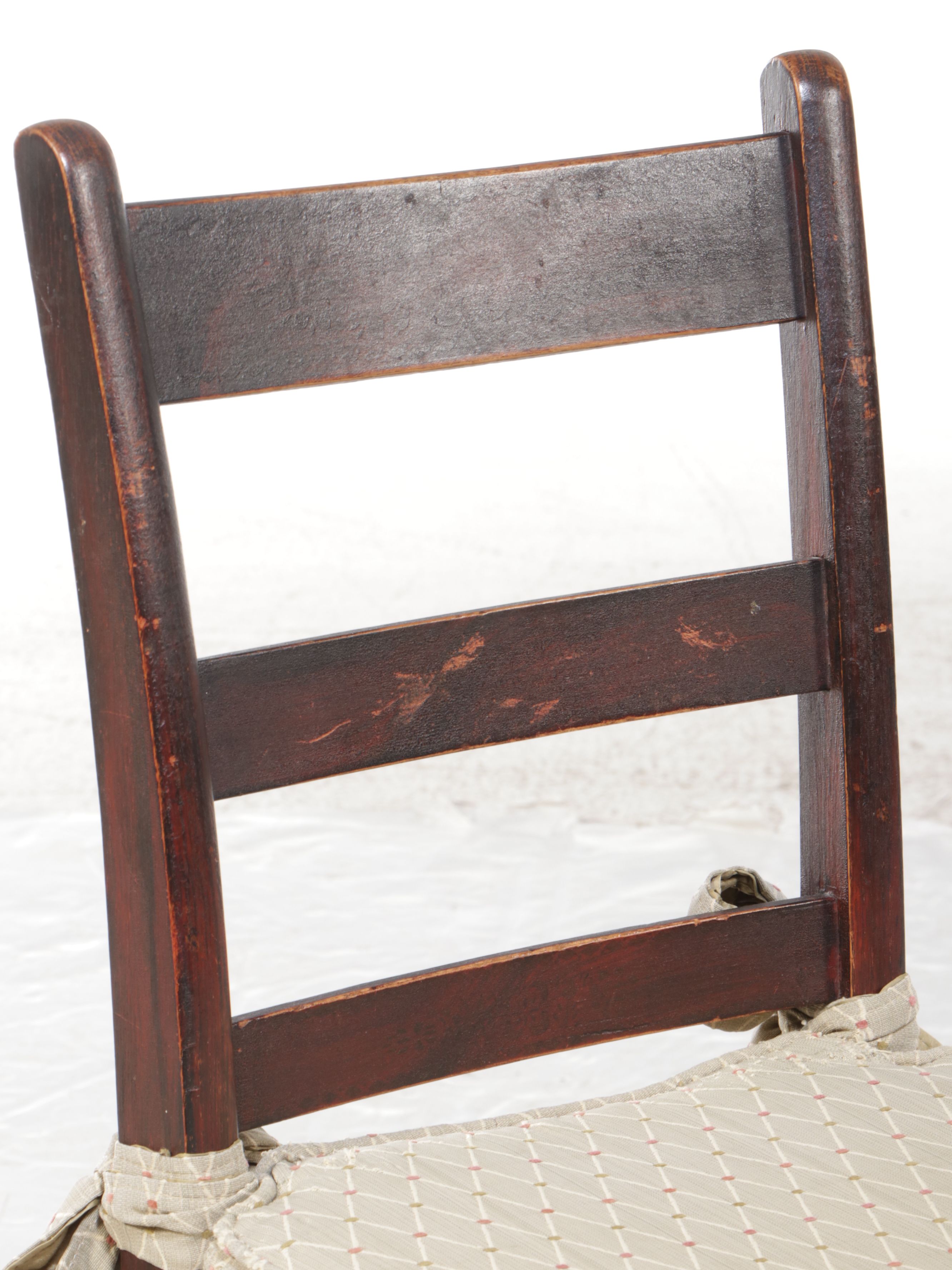 Set of Six American Primitive Painted Wood Dining Chairs with Woven Cane Seats