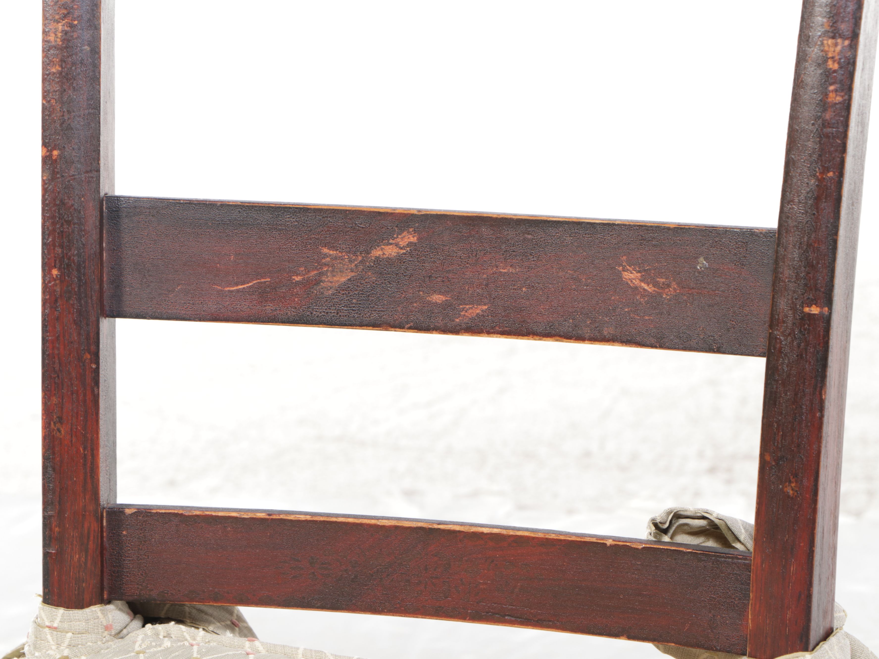 Set of Six American Primitive Painted Wood Dining Chairs with Woven Cane Seats