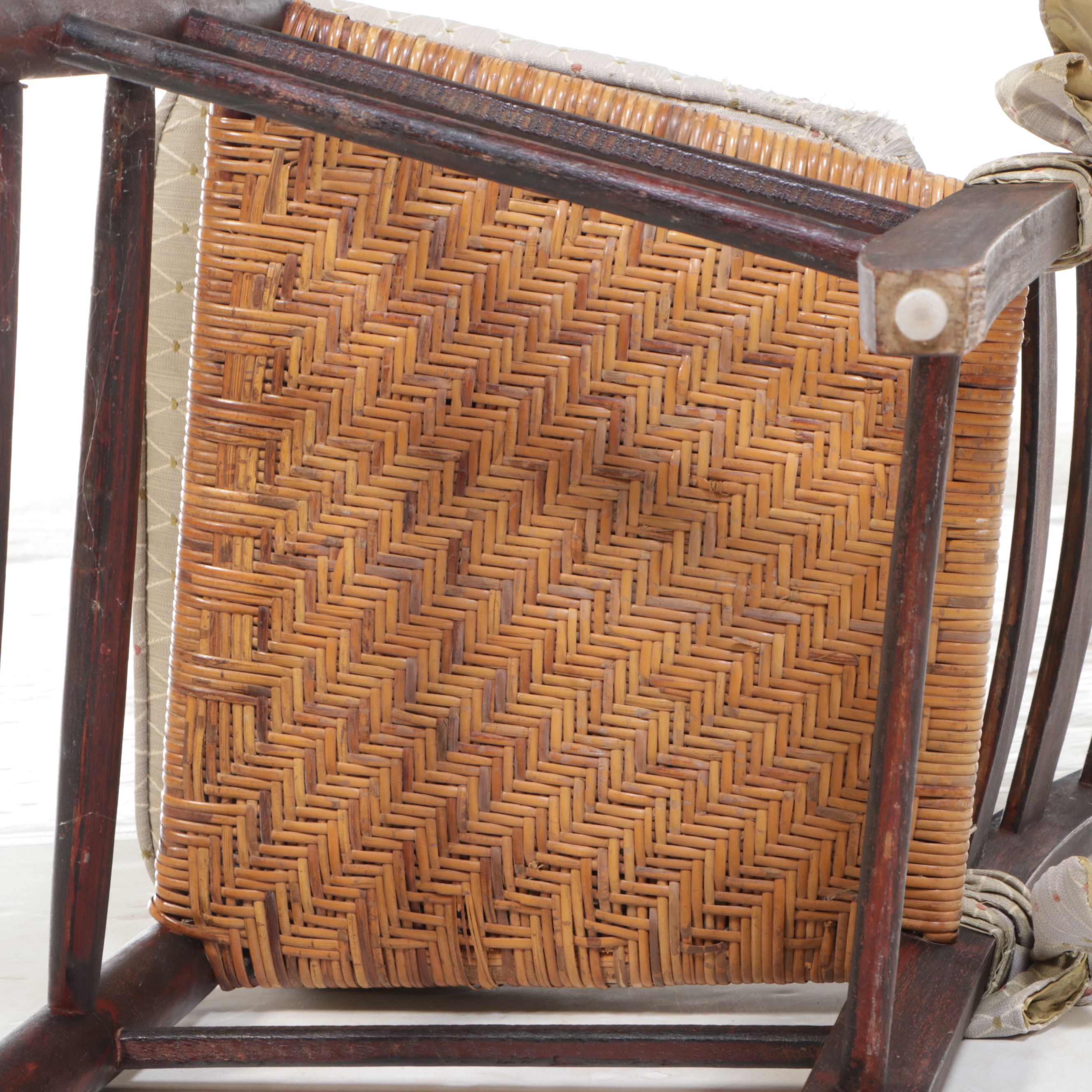 Set of Six American Primitive Painted Wood Dining Chairs with Woven Cane Seats