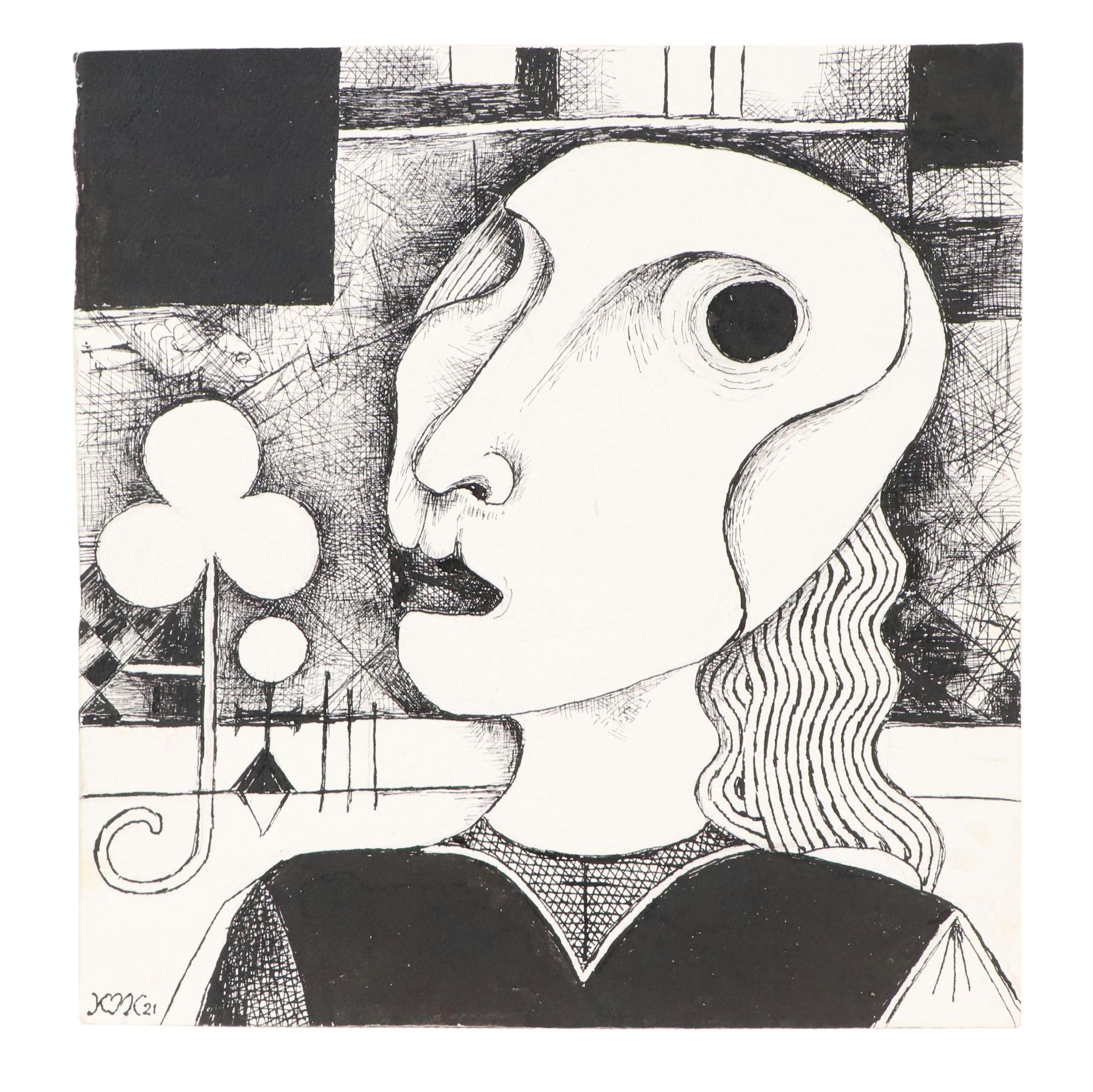 Nikolay Manuylov “Kuk” Figural Surrealist Ink Illustration, 2021