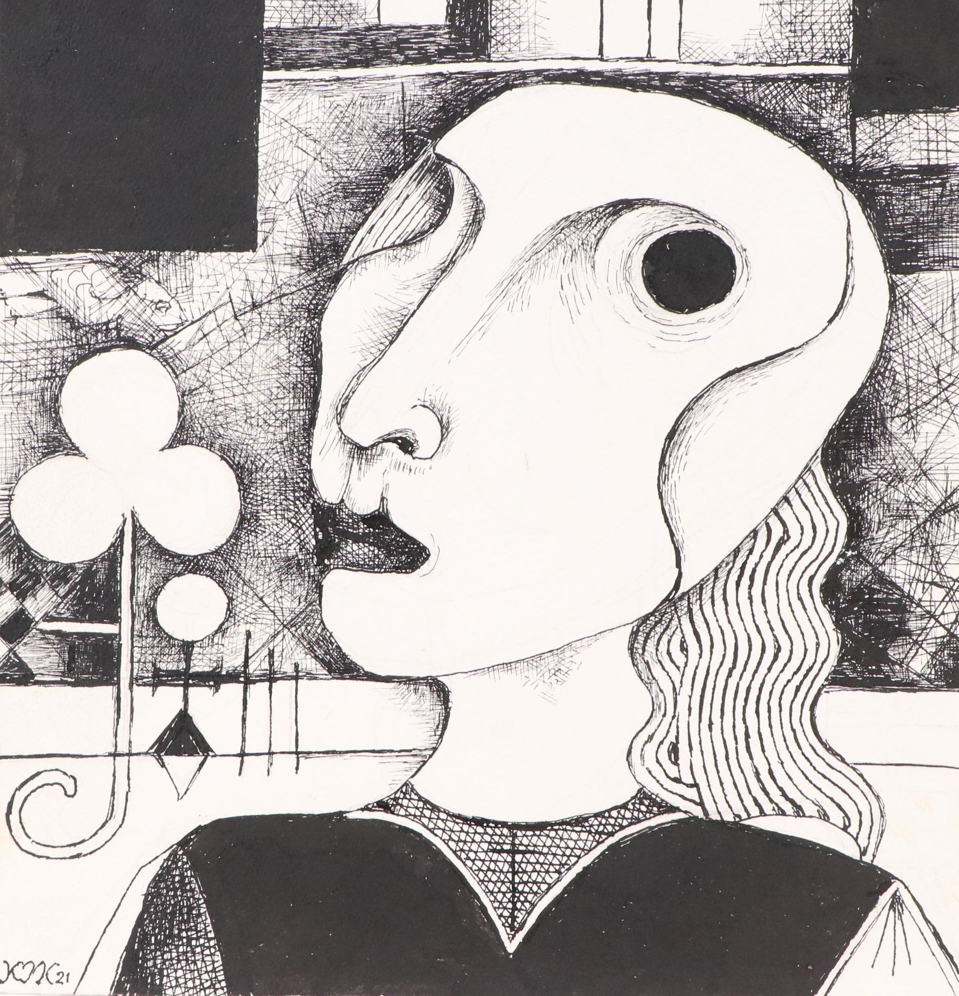 Nikolay Manuylov “Kuk” Figural Surrealist Ink Illustration, 2021