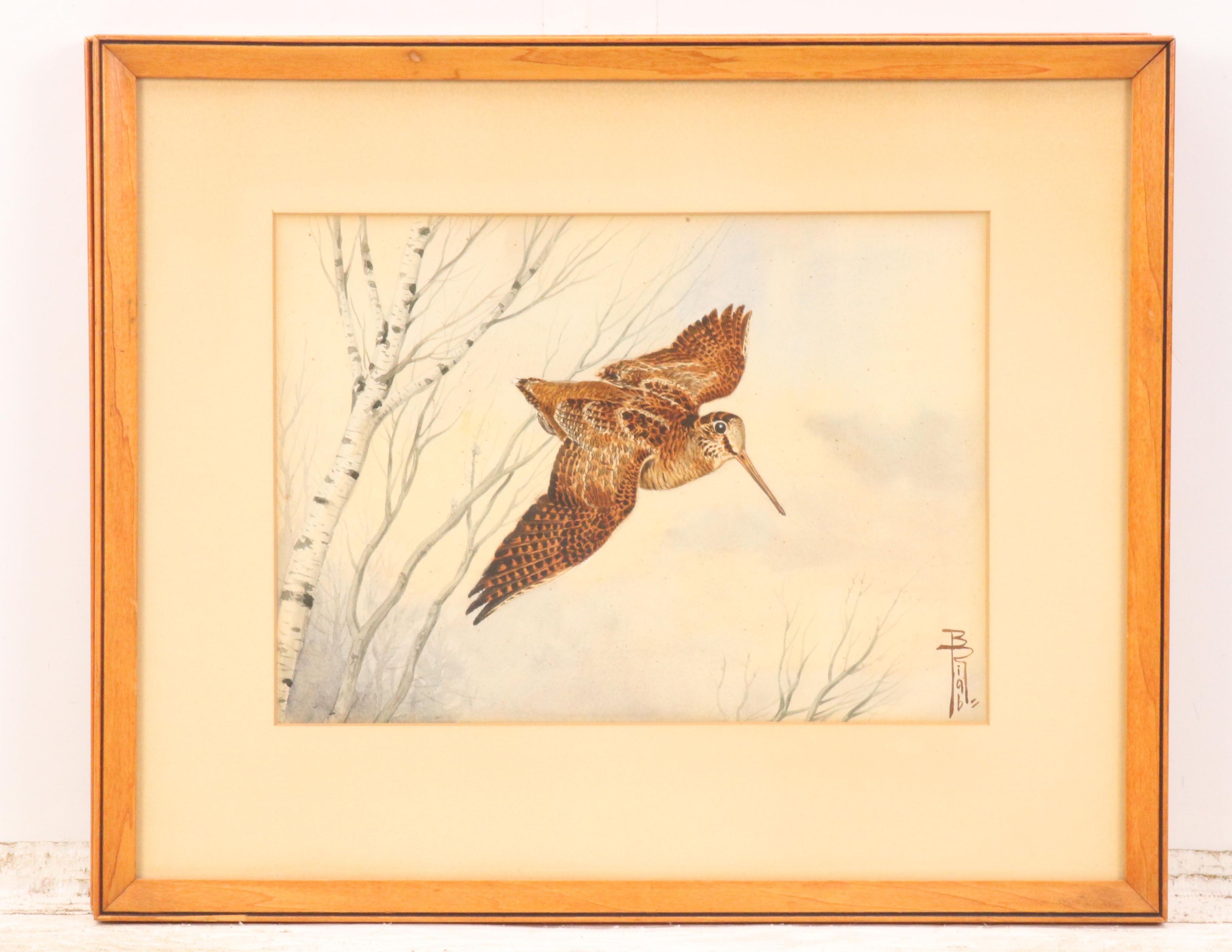 Boris Riabouchinsky Watercolor Paintings of Woodcock and Pheasant in Flight