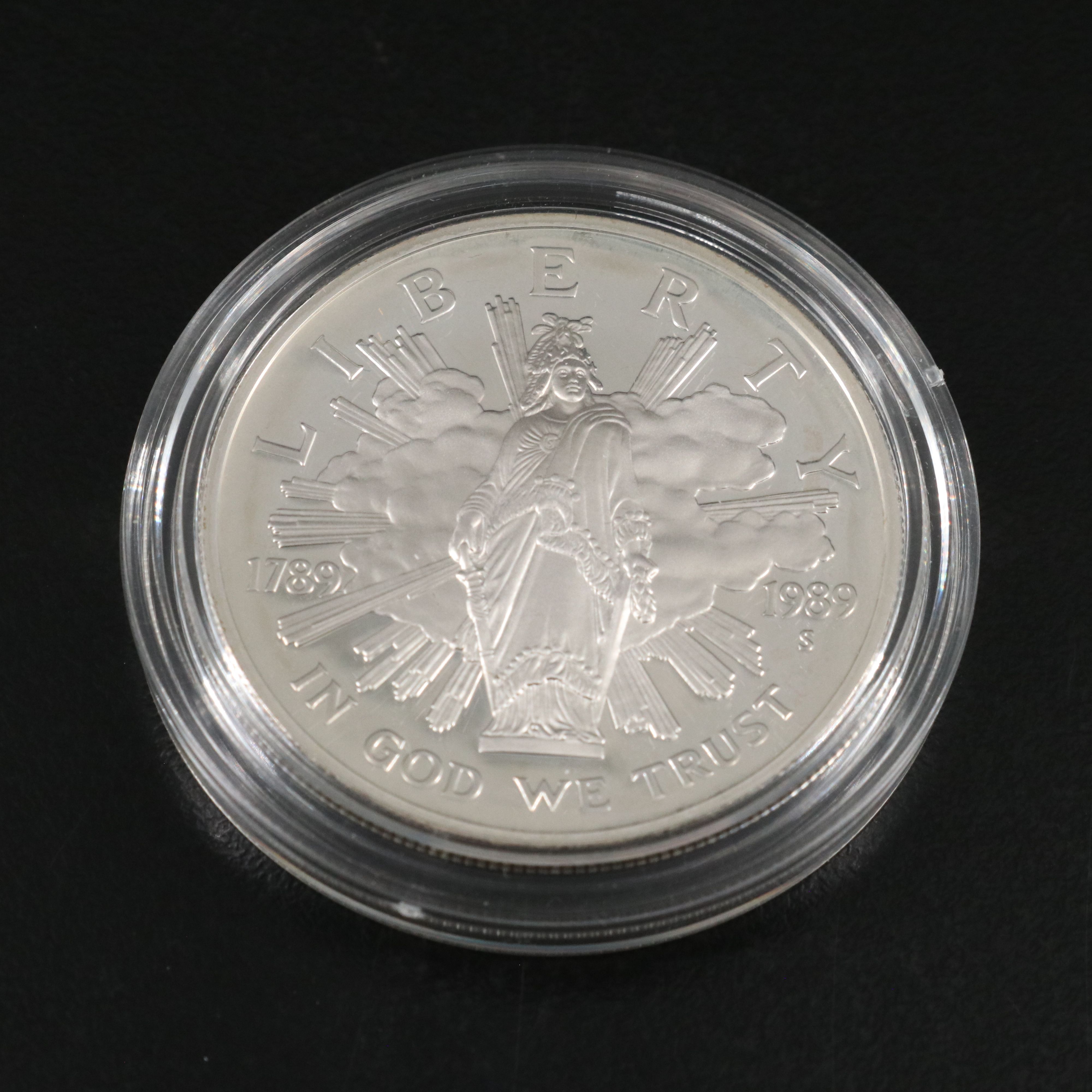 Two Modern Commemorative Proof Silver Dollars and a 1986 Two Piece Liberty Set