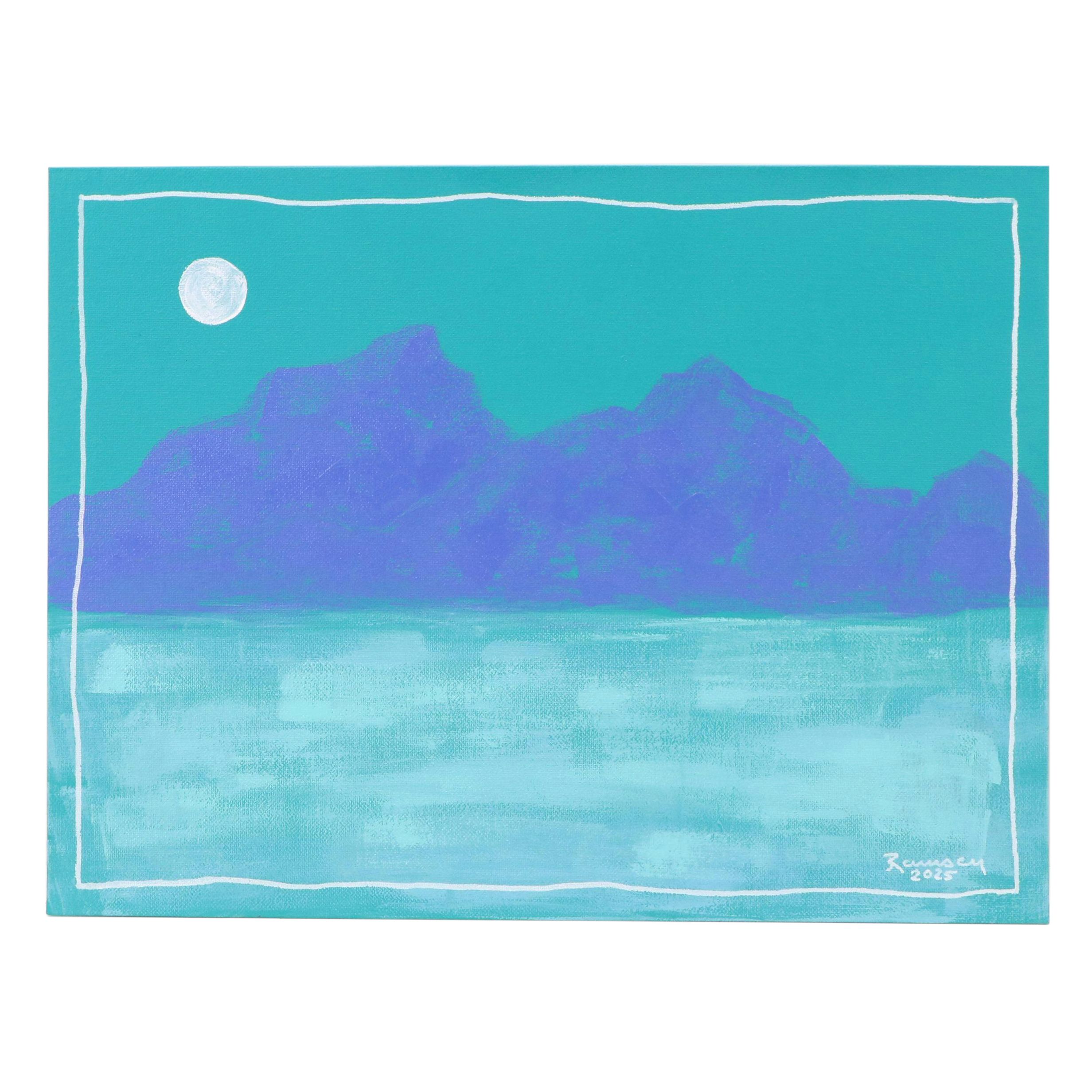 Joshua Ramsey Stylized Western Landscape Acrylic Painting "Desert Moonscape"