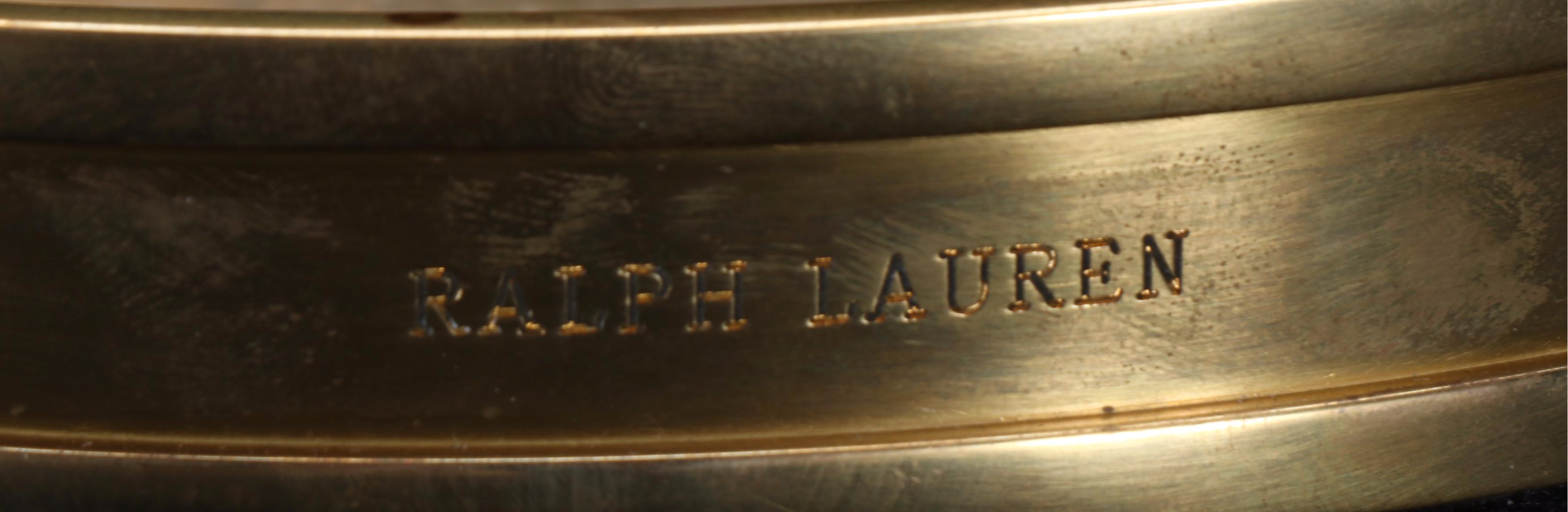 Ralph Lauren Contemporary Brass and Glass Hurricane Candle Holders